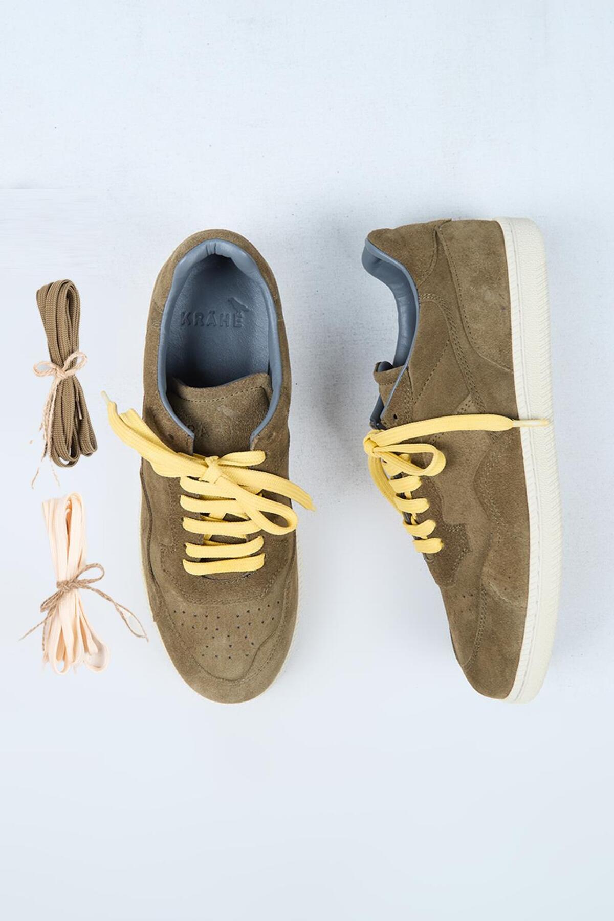 Zeus Erkek Hakiki Deri El Boyamalı Bağcık Ve İki Yedek Bağcıklı Haki Sneakers — خاکی MNJ.140