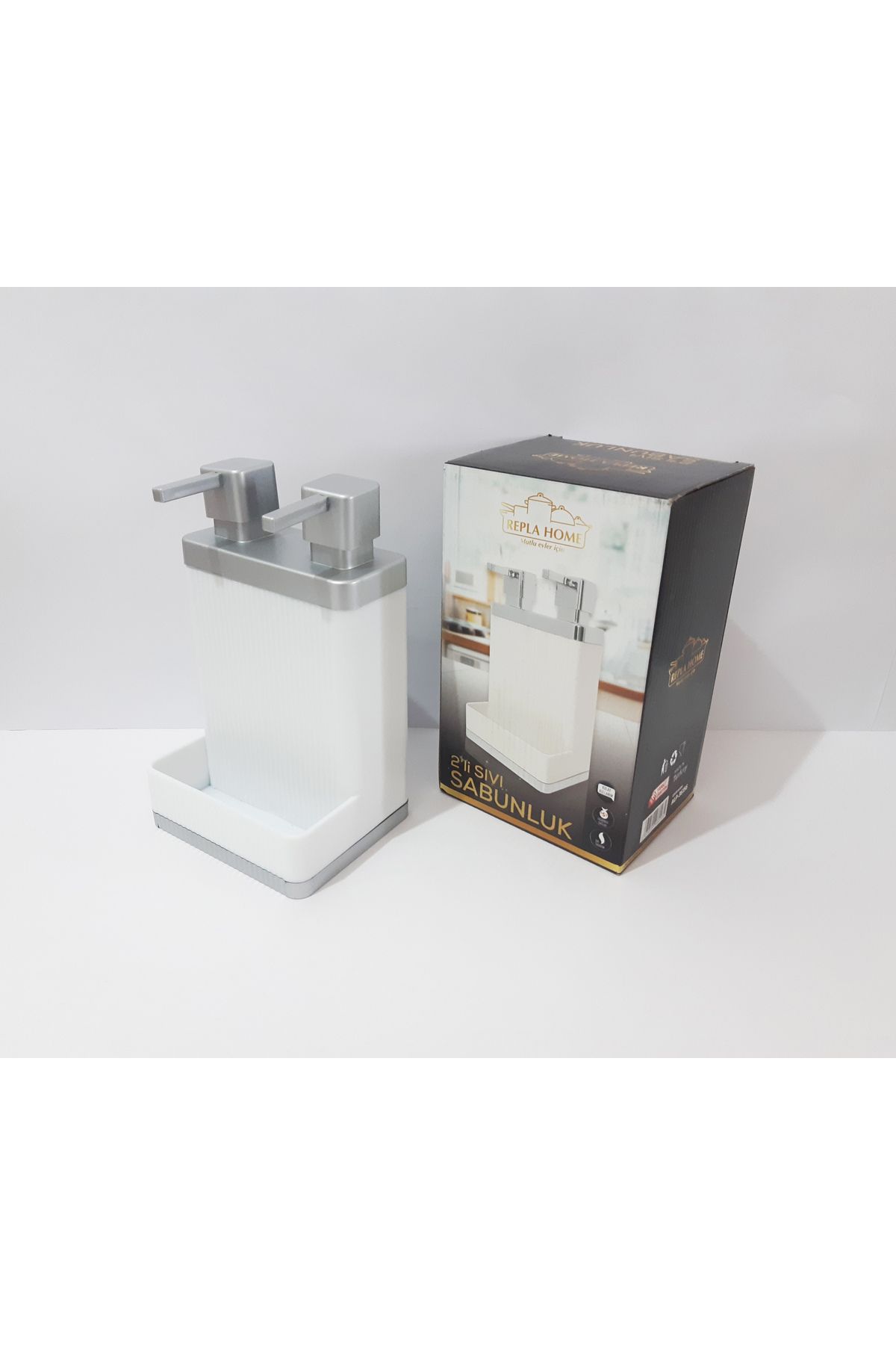 renkli çiçekler-Dozator de săpun lichid 800 ML 2 Li 20x12x10 CM Dozator de săpun lichid cu două compartimente cu capac de culoare argintie 6