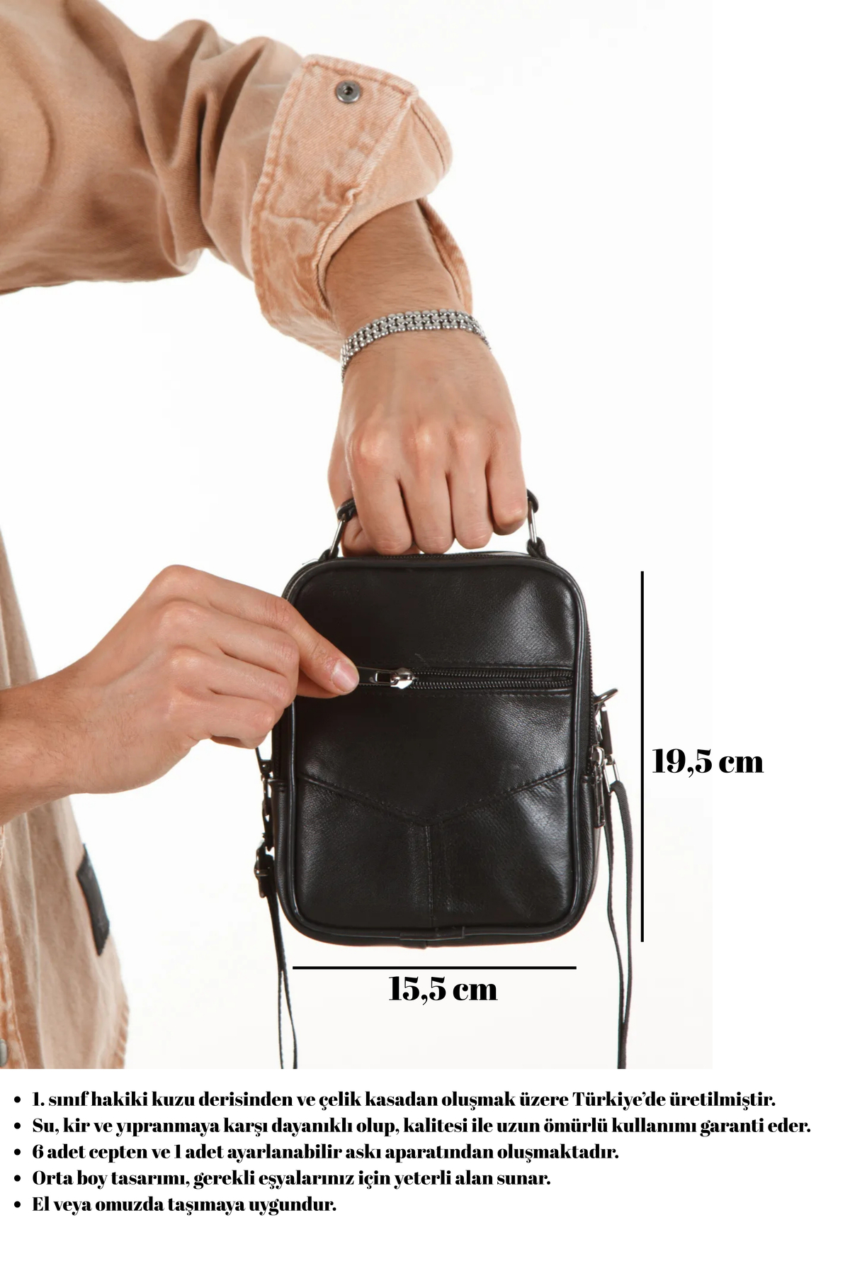 Newish Polo Alva Clup Hakiki Deri Erkek El Çantası (orta) görsel 2