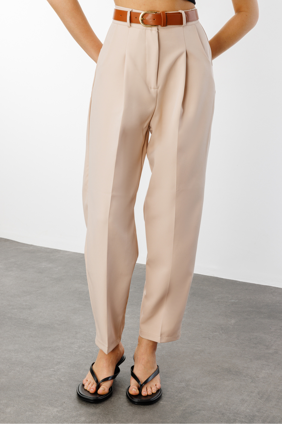 GENIUS STORE-Γυναικείο Skinny Leg Πλισέ Ζώνη Εποχιακό Υφασμάτινο Παντελόνι ΜΕ ΖΩΝΗ-ΠΑΝΤΕΛΟΝΙ 3