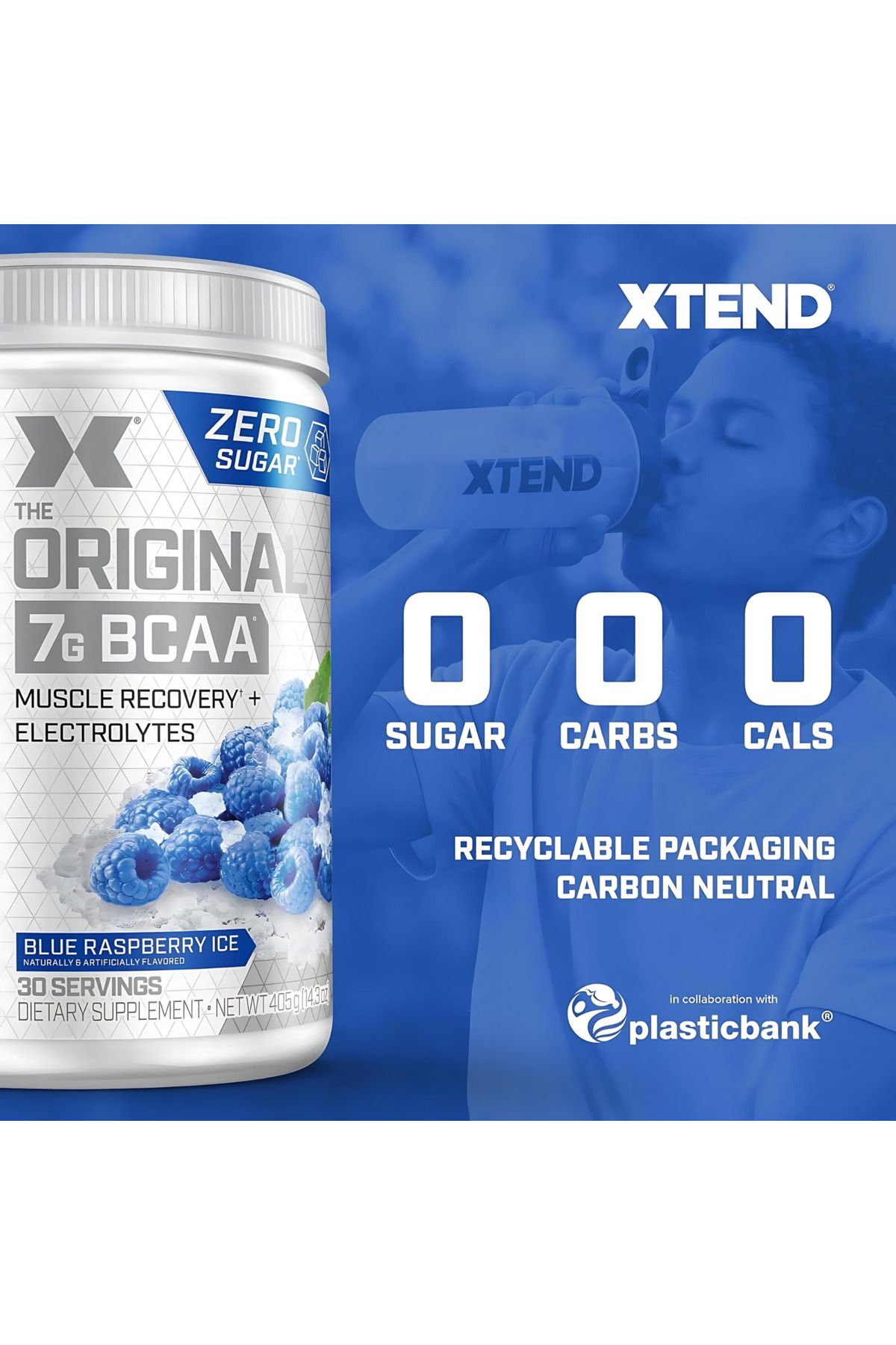 xtend-Xtend BCAAs Muscle Growth Supplement - Blue Raspberry - 30 Servings 405 gm 3