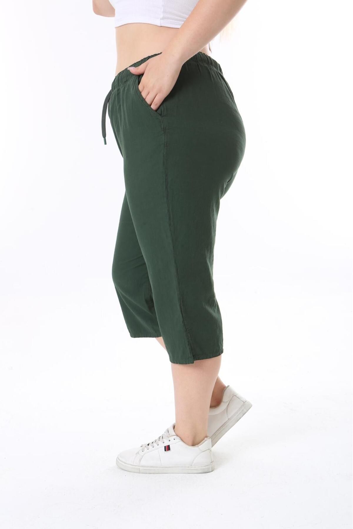 vividbutik-Khaki Waist Elastic Capri with Pockets 4