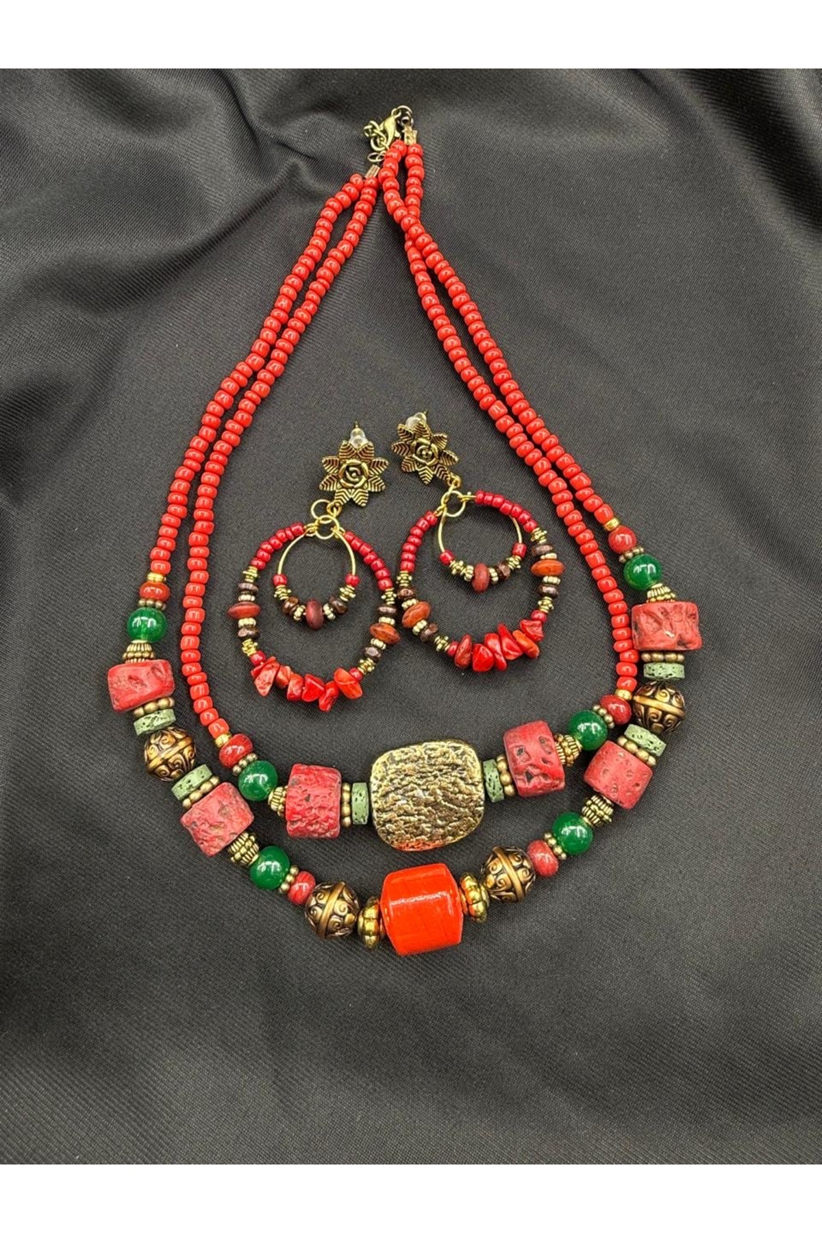 takitokaciniz-Natural Coral Necklace Earring Set 1