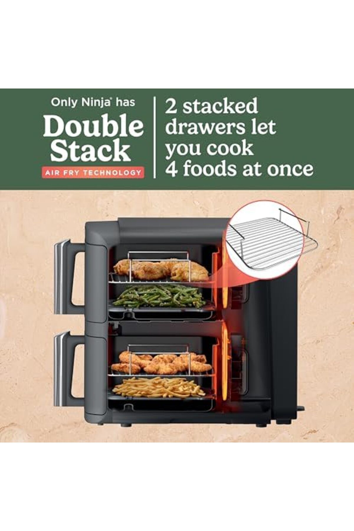 NINJA-Double Stack XL Air Fryer, Vertical Dual Drawer Air Fryer with 4 Cooking Levels, 2 Drawers 6