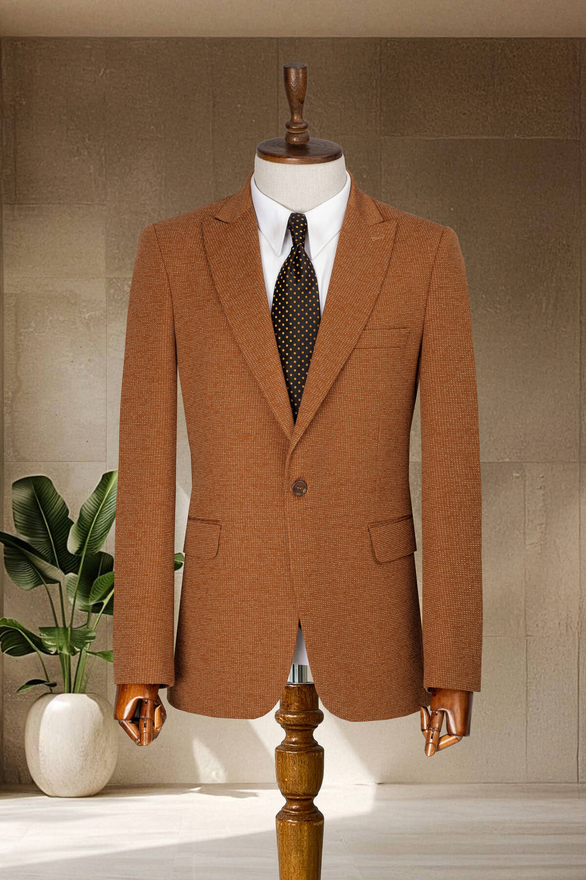 Sergio Ferraro  Camel İtalyan Stil Slim Fit Erkek Blazer Ceket - Görsel 2