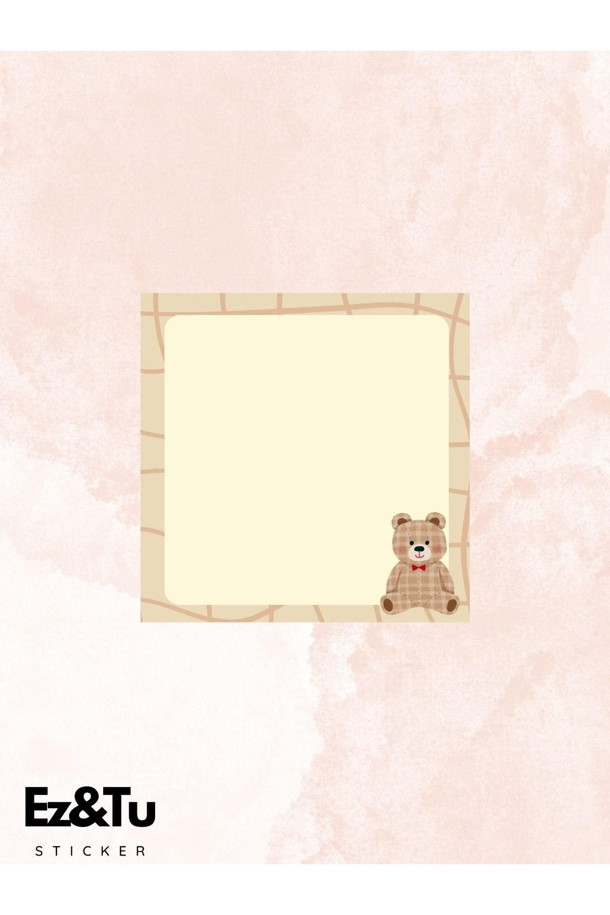 Ez&Tu Stıcker-8X8 Patterned Set of 4 Memopad Notepad Planner Cute Bear Themed Cube Notes 4