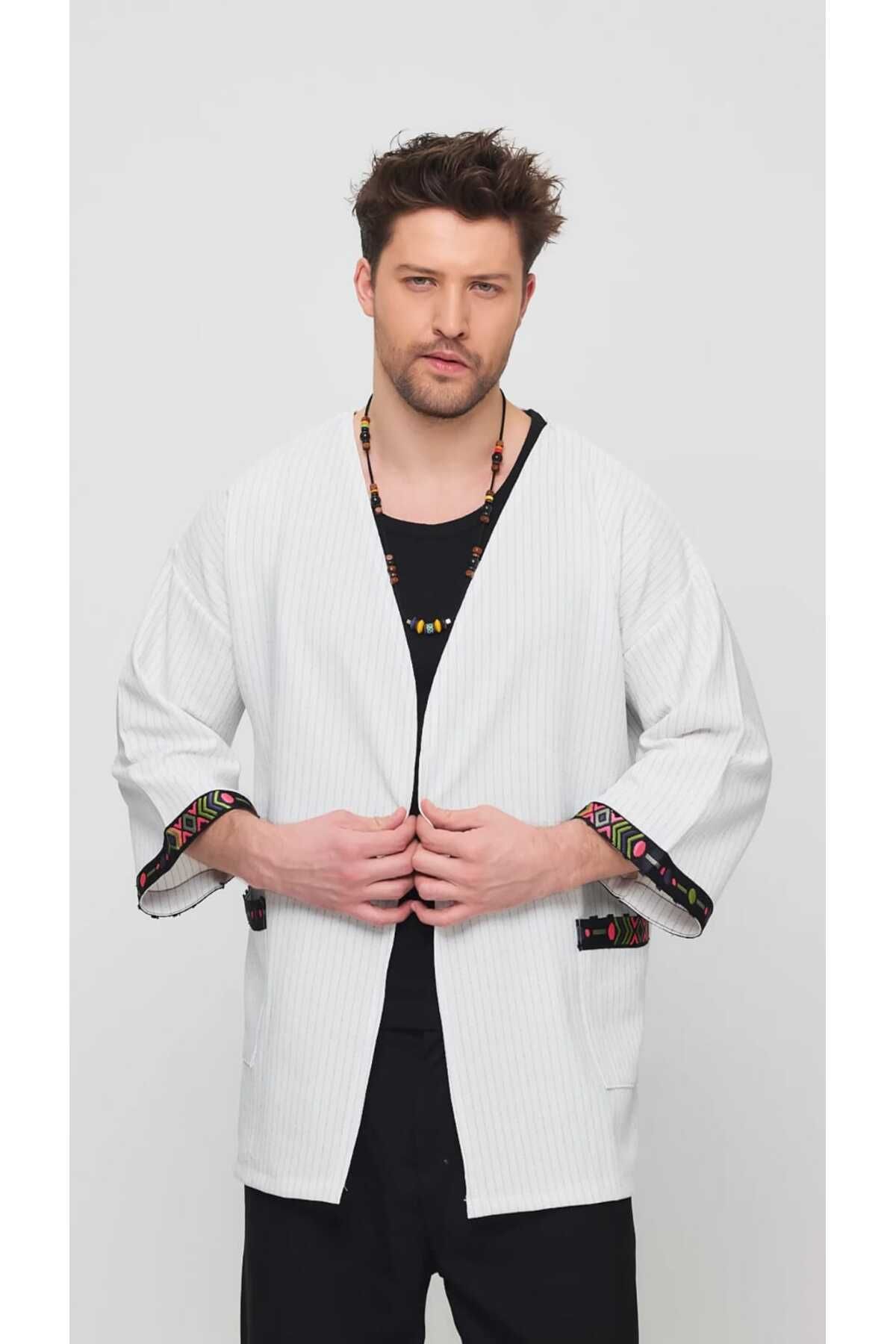 BABBOSS Keten Çizgili Cepli Etnik Detaylı Kimono