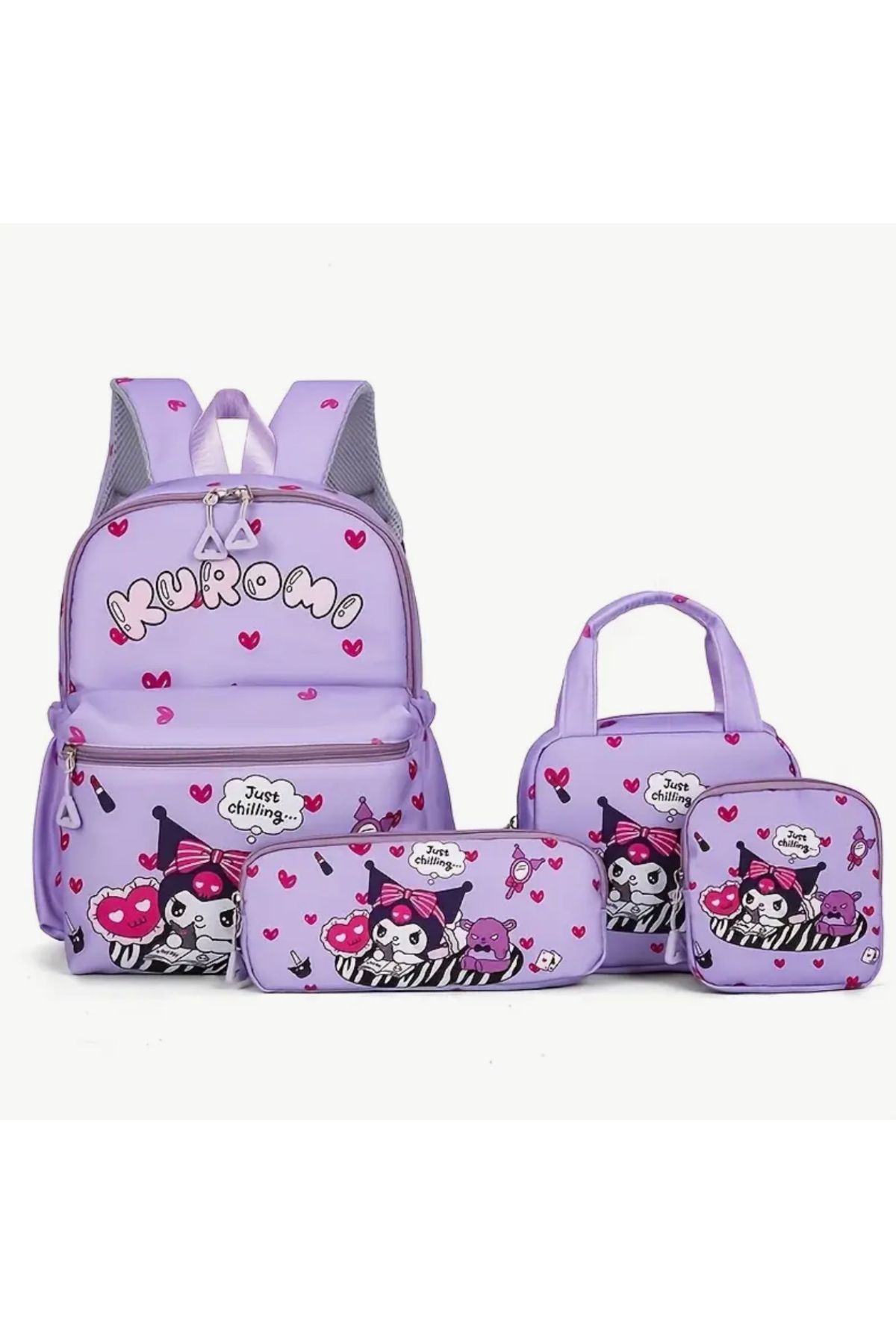 کیف مدرسه زنانه مجموعه کوله پشتی کاراکتر 4 قطعه SANRIO KUROMI دستی تغذیه و خانه مداد So Iconic