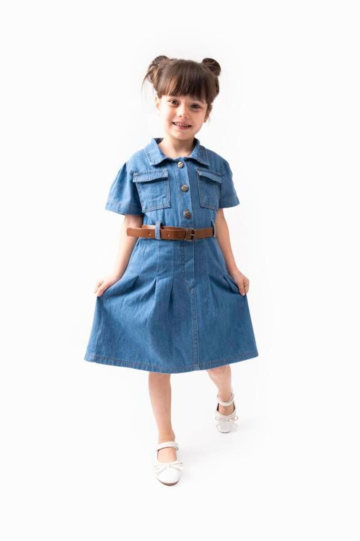 Aymini-Girl's Pleated Belted Dress 3