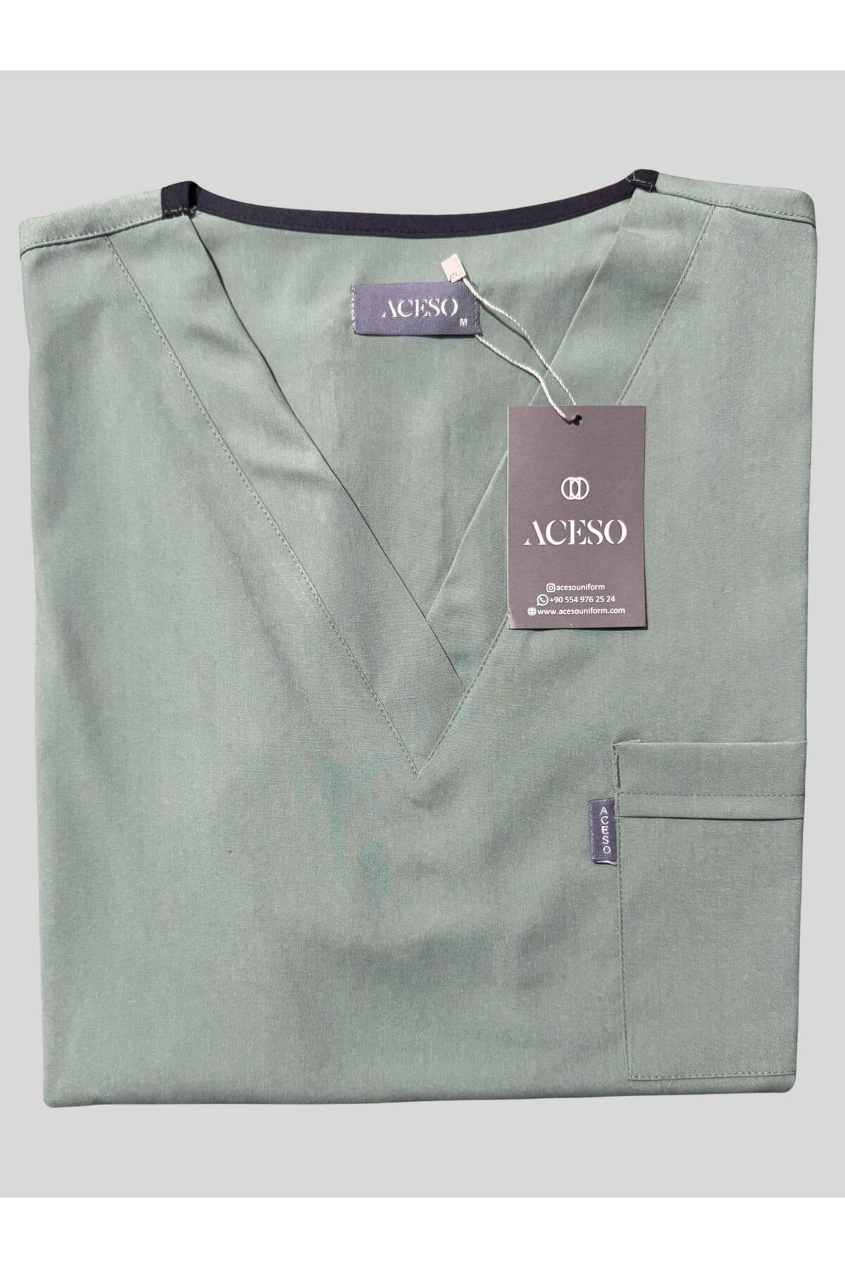 ACESO Küf Yeşili Likralı Doktor Hemşire Forması Unisex Scrubs Cerrahi Takım
