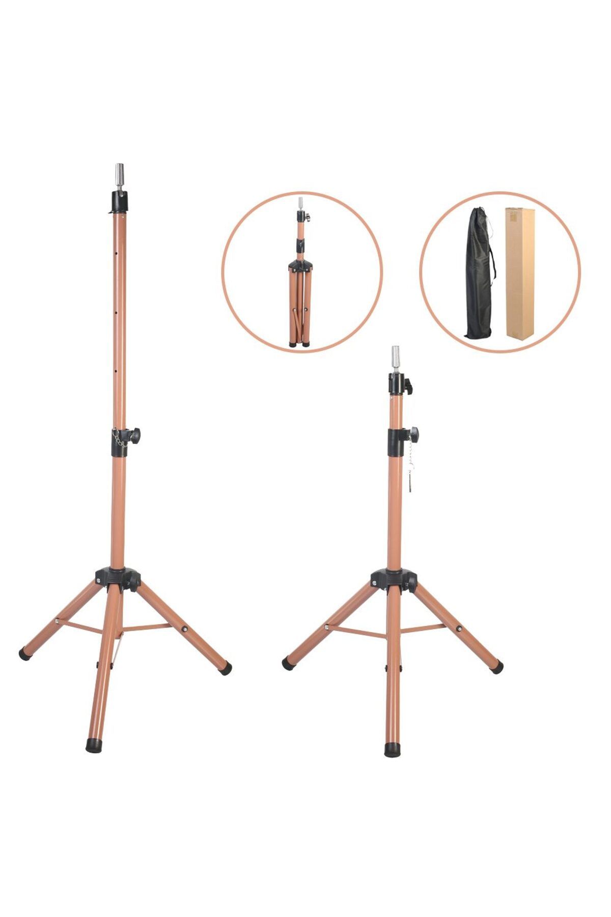 LovelymCo Kuaför Eğitim Mankeni İçin Metal Tripod / Sütlü Kahve + Taşıma Çantası