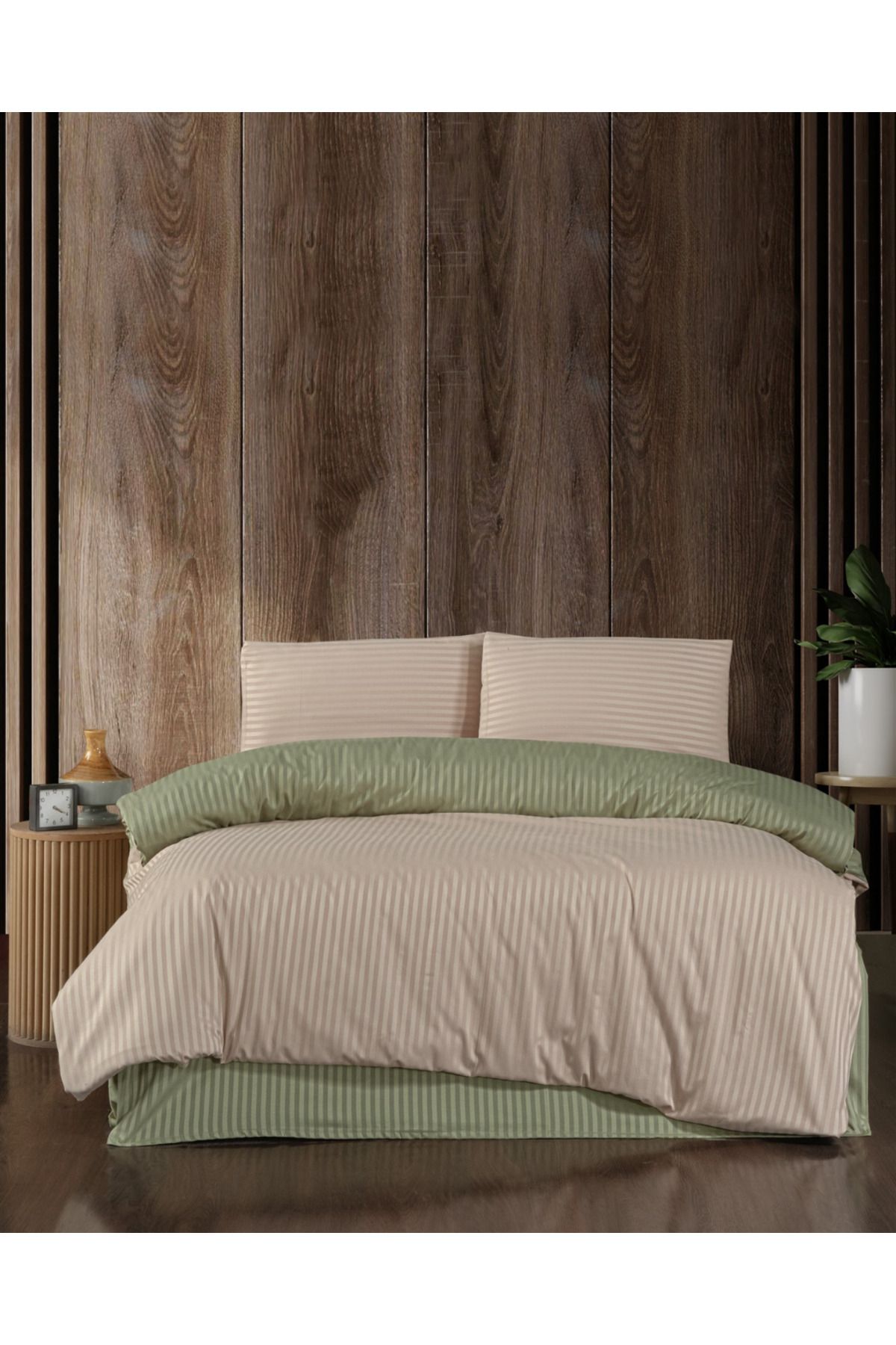 PM Tekstil-Satin Double Duvet Cover Set - Stripe Pattern & 200X220Cm 1