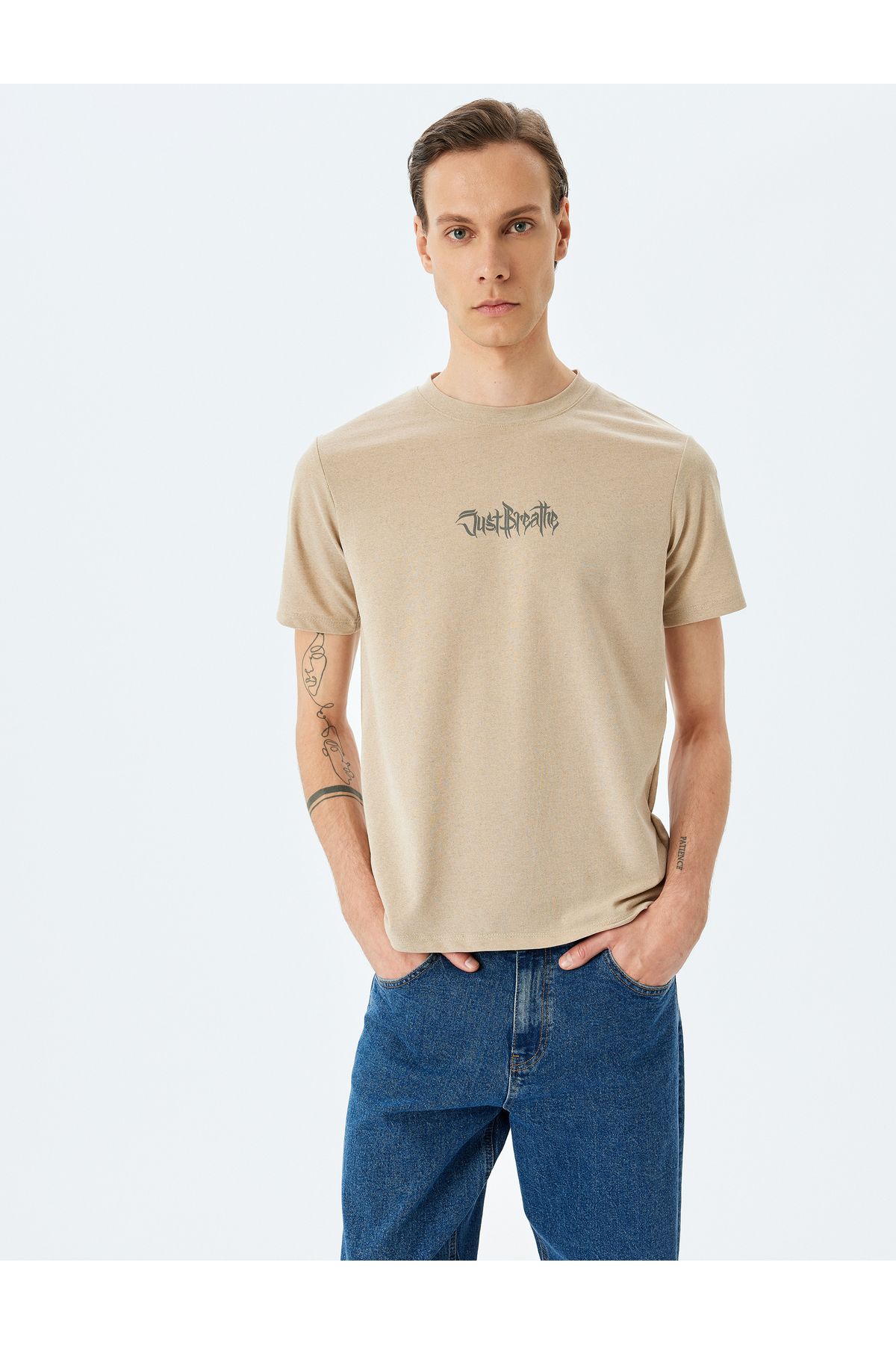 Koton Yeni Sezon Slogan Baskılı Kısa Kollu Pike Kumaş Bisiklet Yaka Slim Fit Tişört