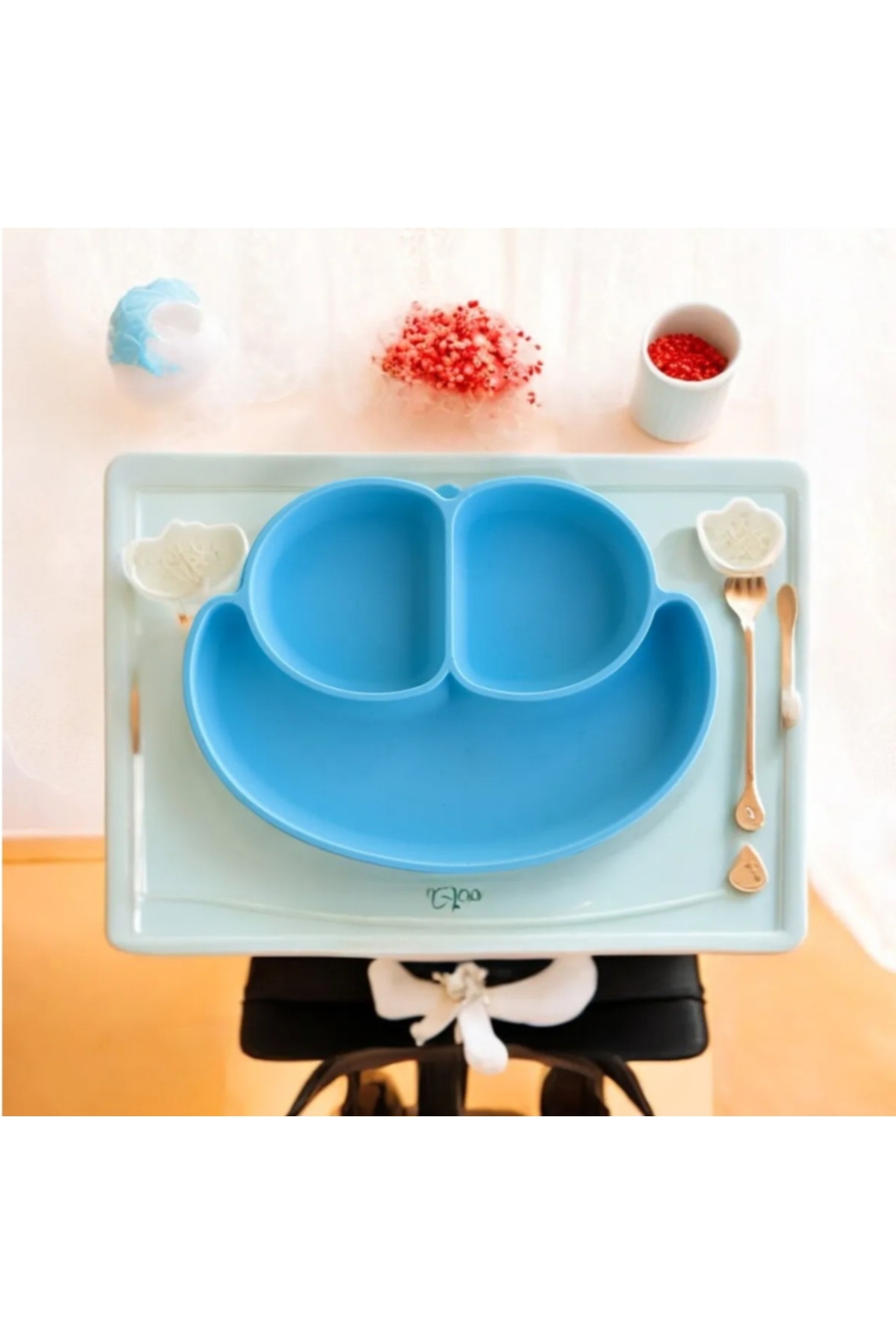 Baby Silikon Vakumlu Bölmeli Bebek Mavi Mama Tabağı fotoğrafı 2 (önizleme)