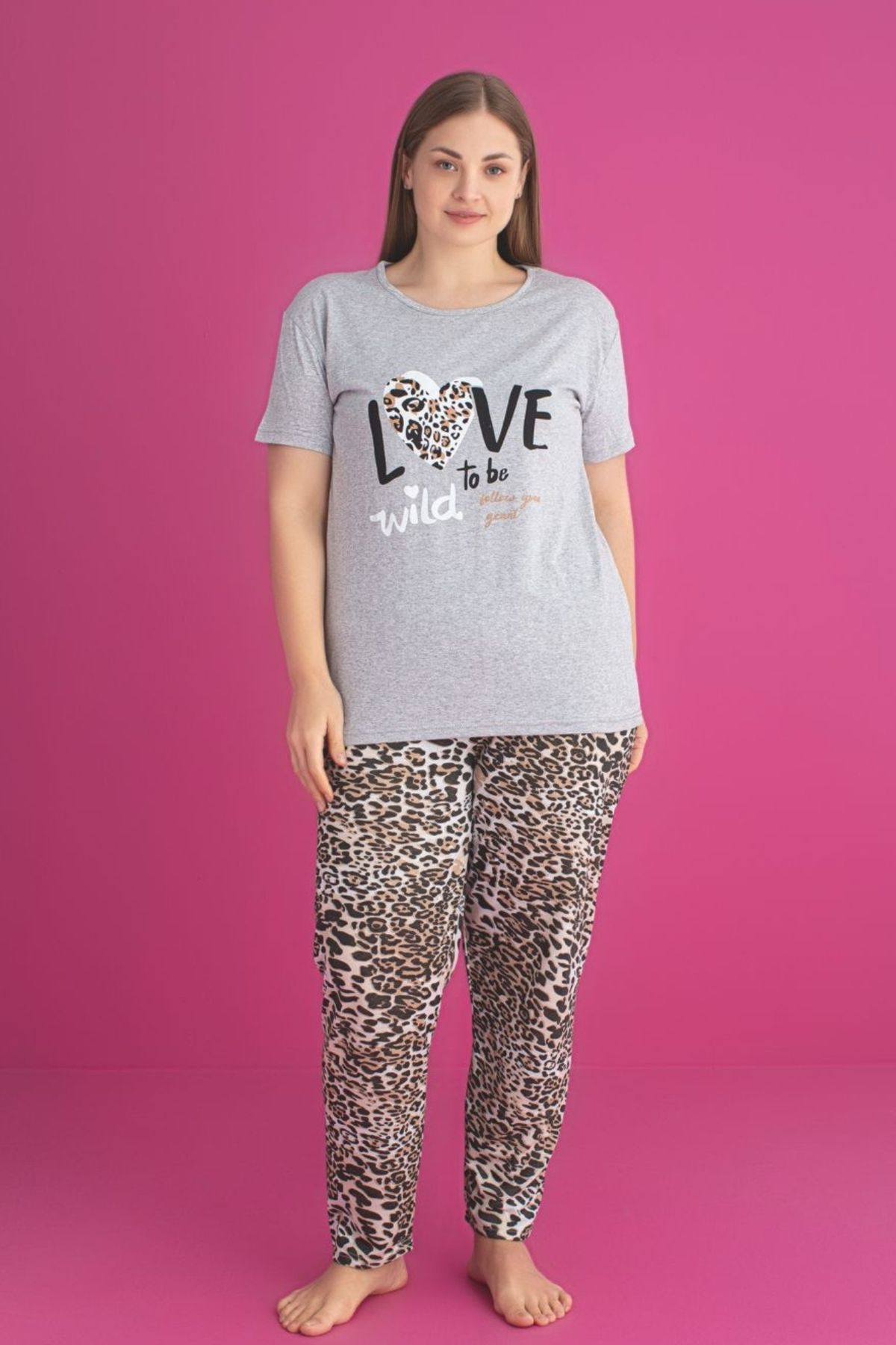 Farya Home-X-Dreamy Plus Size Cotton Leopard Print Short Sleeve Pajamas Set 2