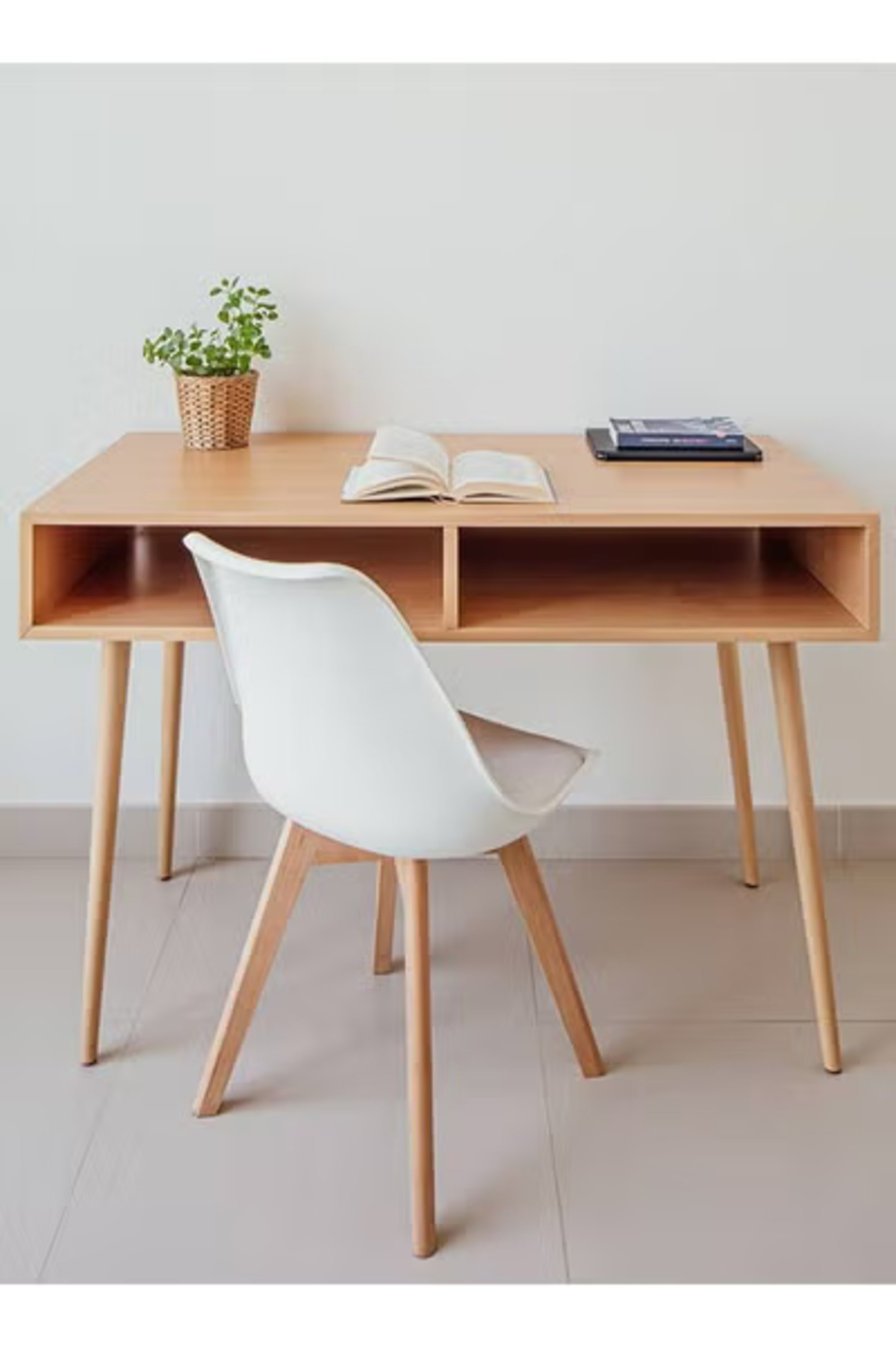 Taimi-Pack Of 2 Mid Century Modern Side Chair , PU Leather Soft Padded Seats and Solid Wood Legs White 5