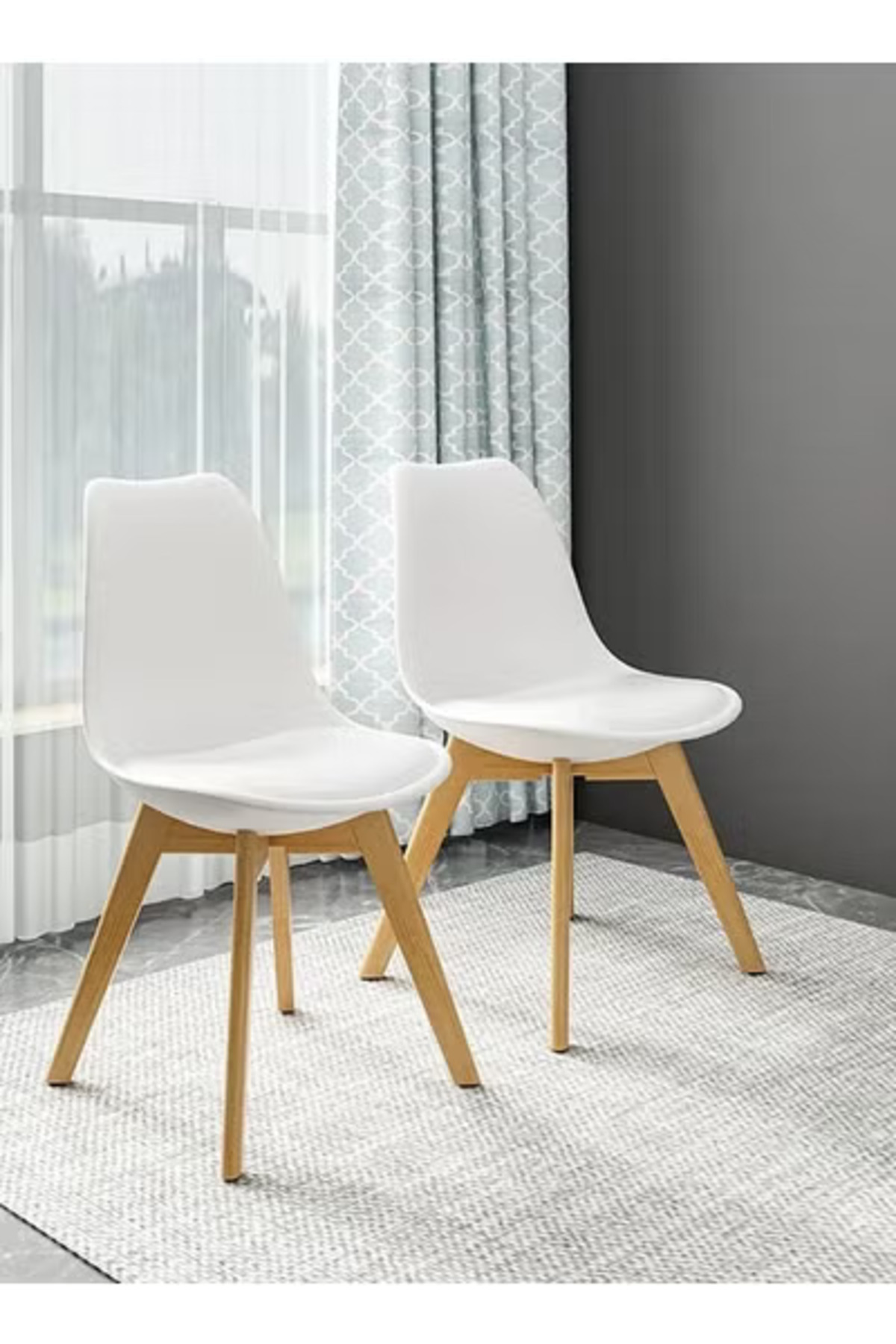 Taimi-Pack Of 2 Mid Century Modern Side Chair , PU Leather Soft Padded Seats and Solid Wood Legs White 3