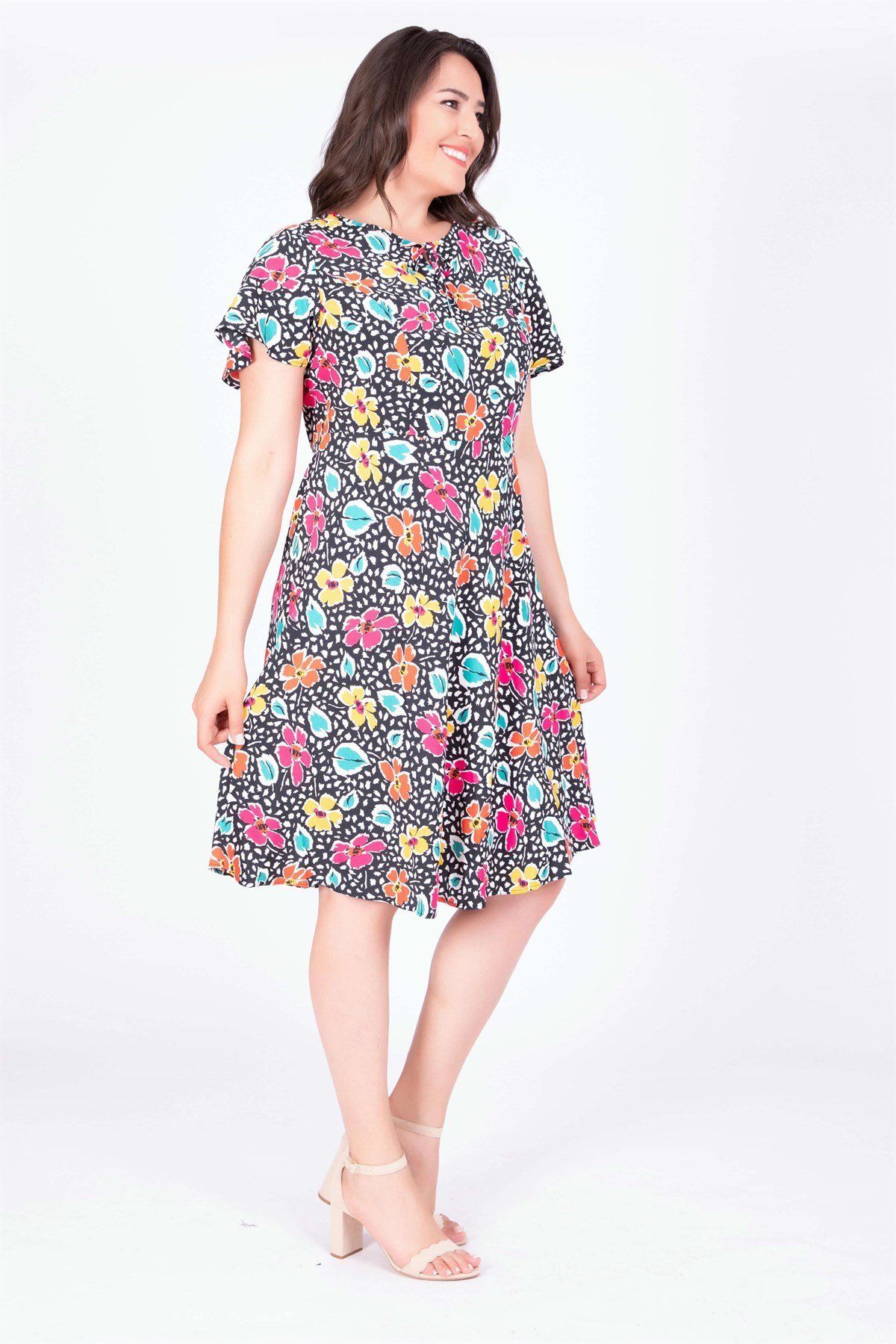 MYLİNE-Floral Dress with Cape Sleeves 2