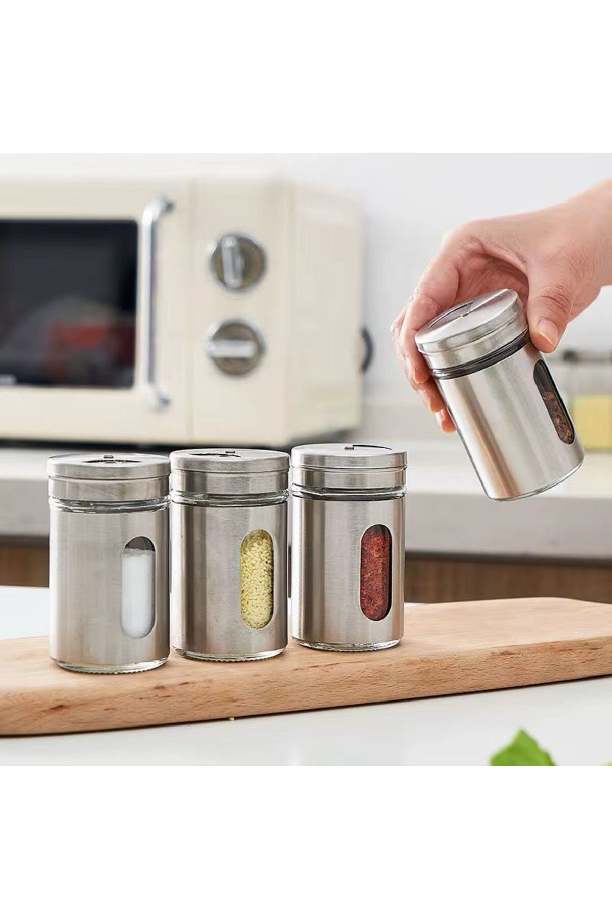 OLİVYA-12'Li Metal Coated Glass Salt-Pepper Spice Container 2