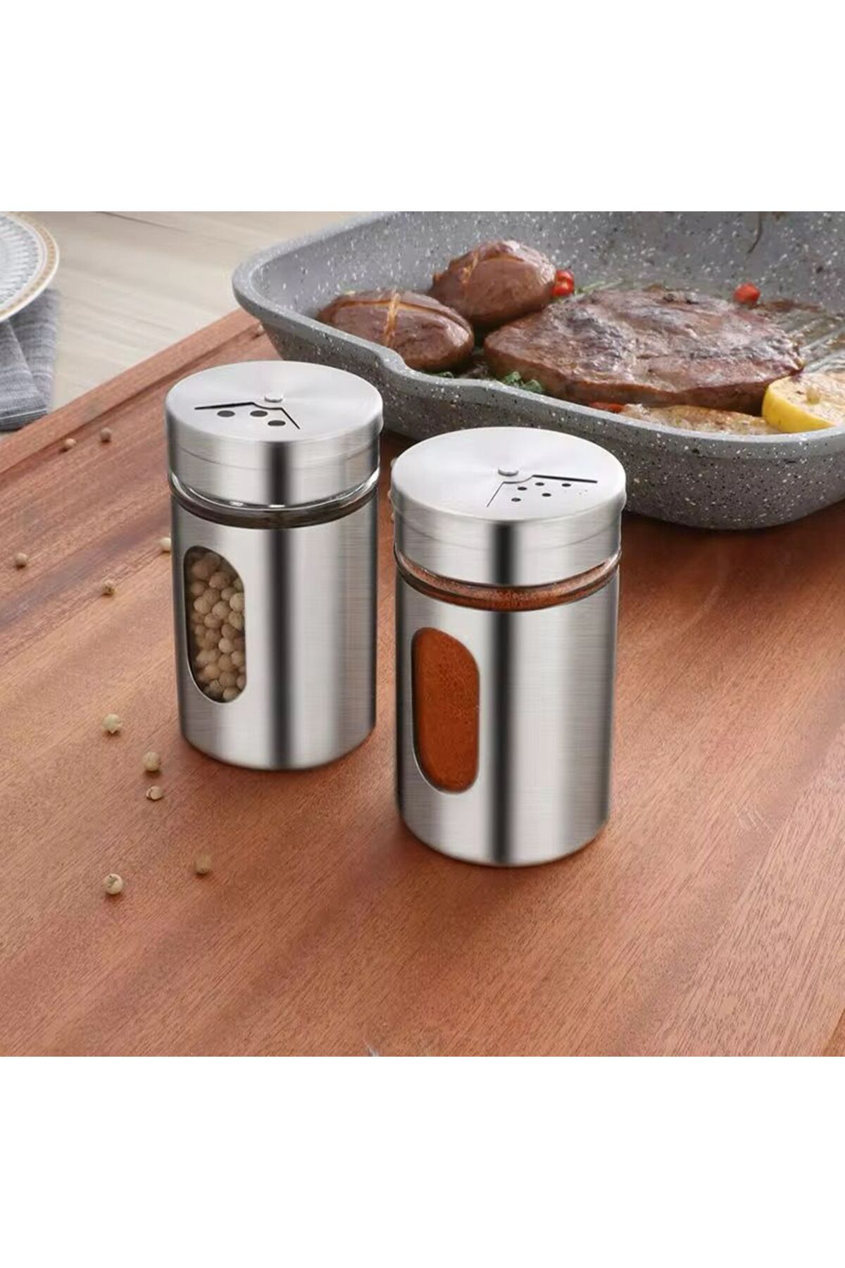 OLİVYA-12'Li Metal Coated Glass Salt-Pepper Spice Container 3