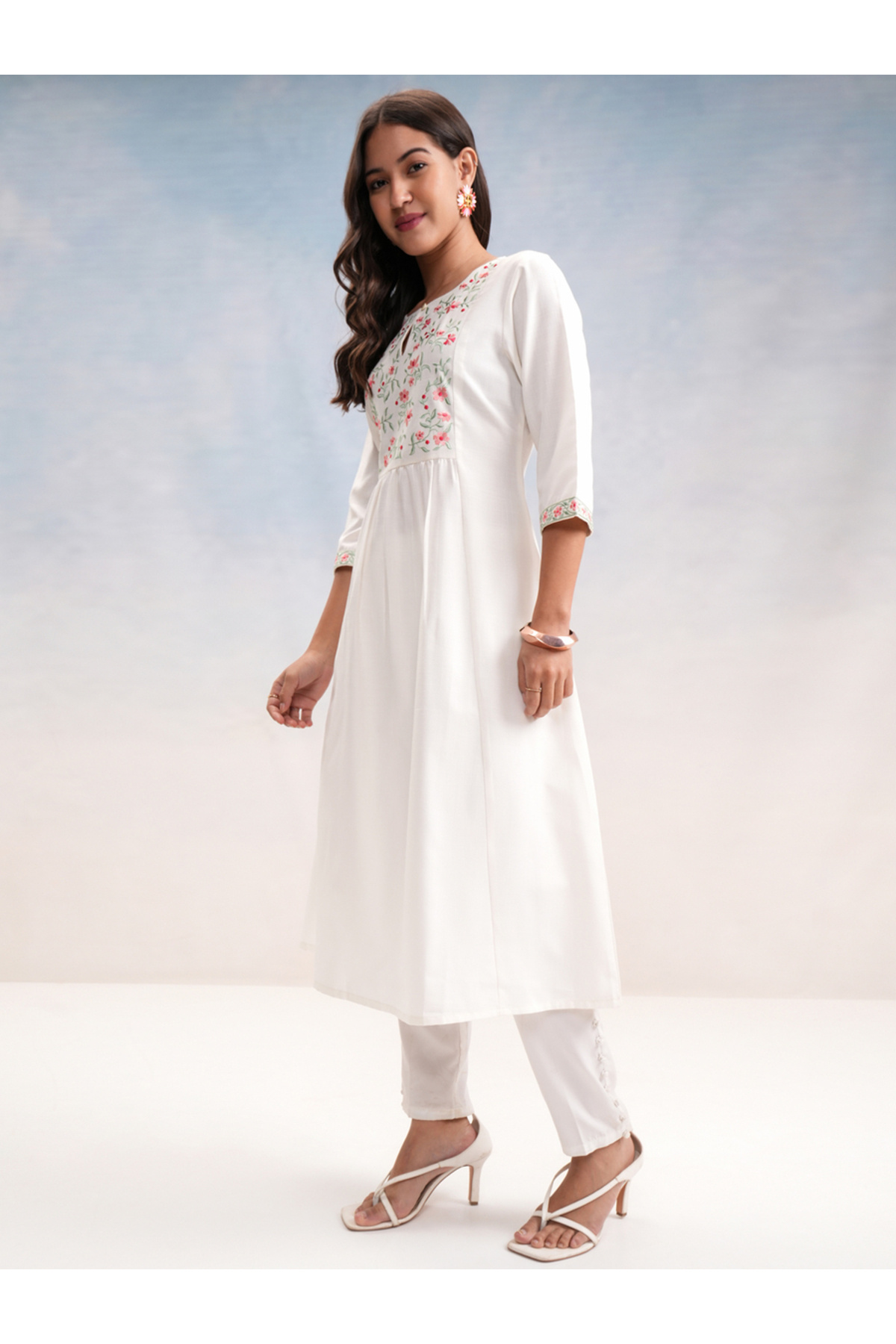 Vishudh By Styli-Floral Embroidered A-Line Kurta 4