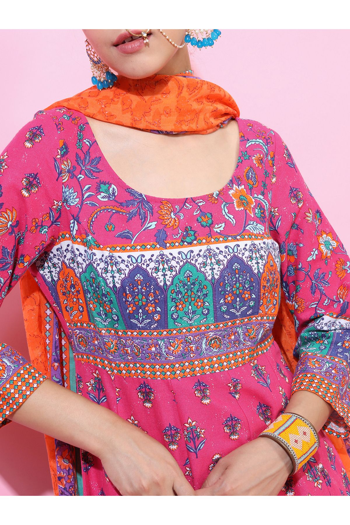 Vishudh By Styli-Women Multicolored Printed Cotton Kurta Set with Dupatta 4
