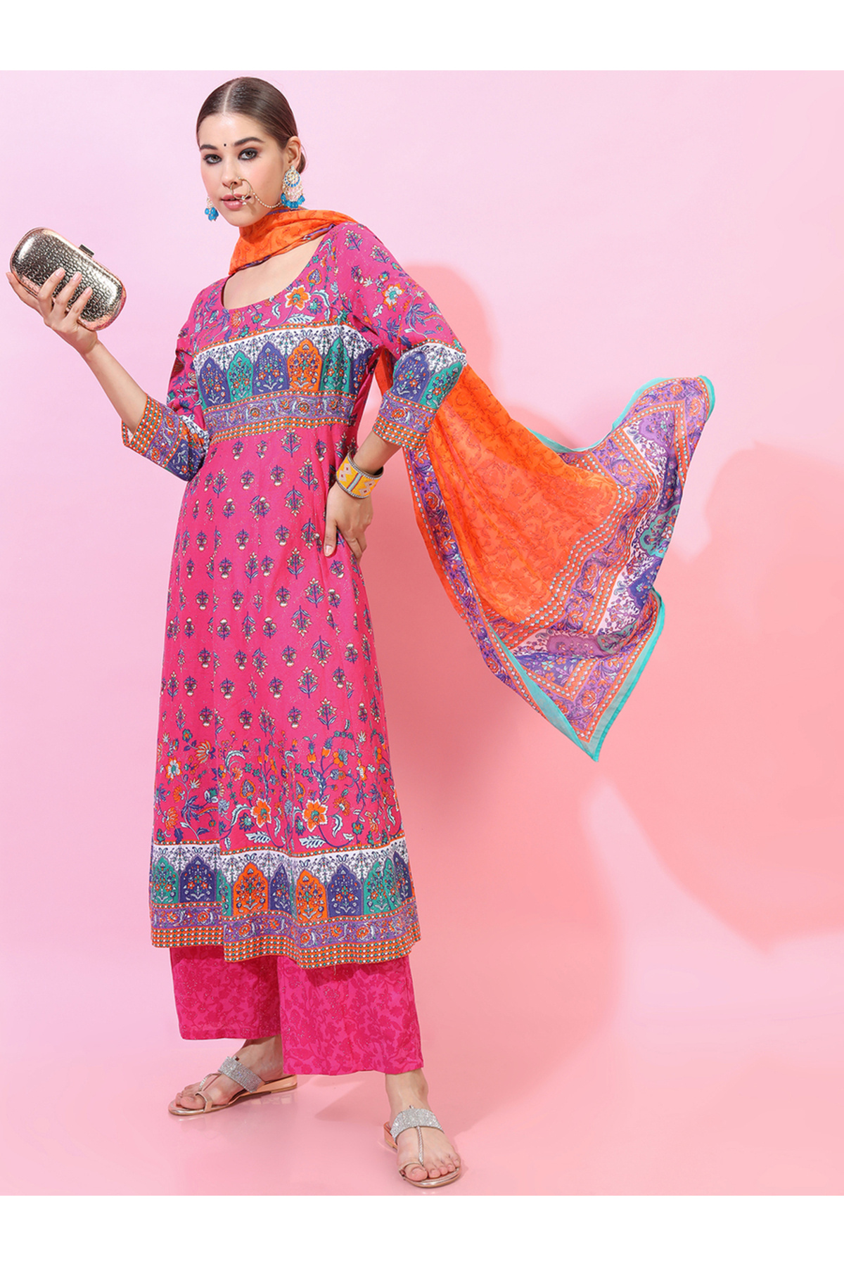 Vishudh By Styli-Women Multicolored Printed Cotton Kurta Set with Dupatta 5