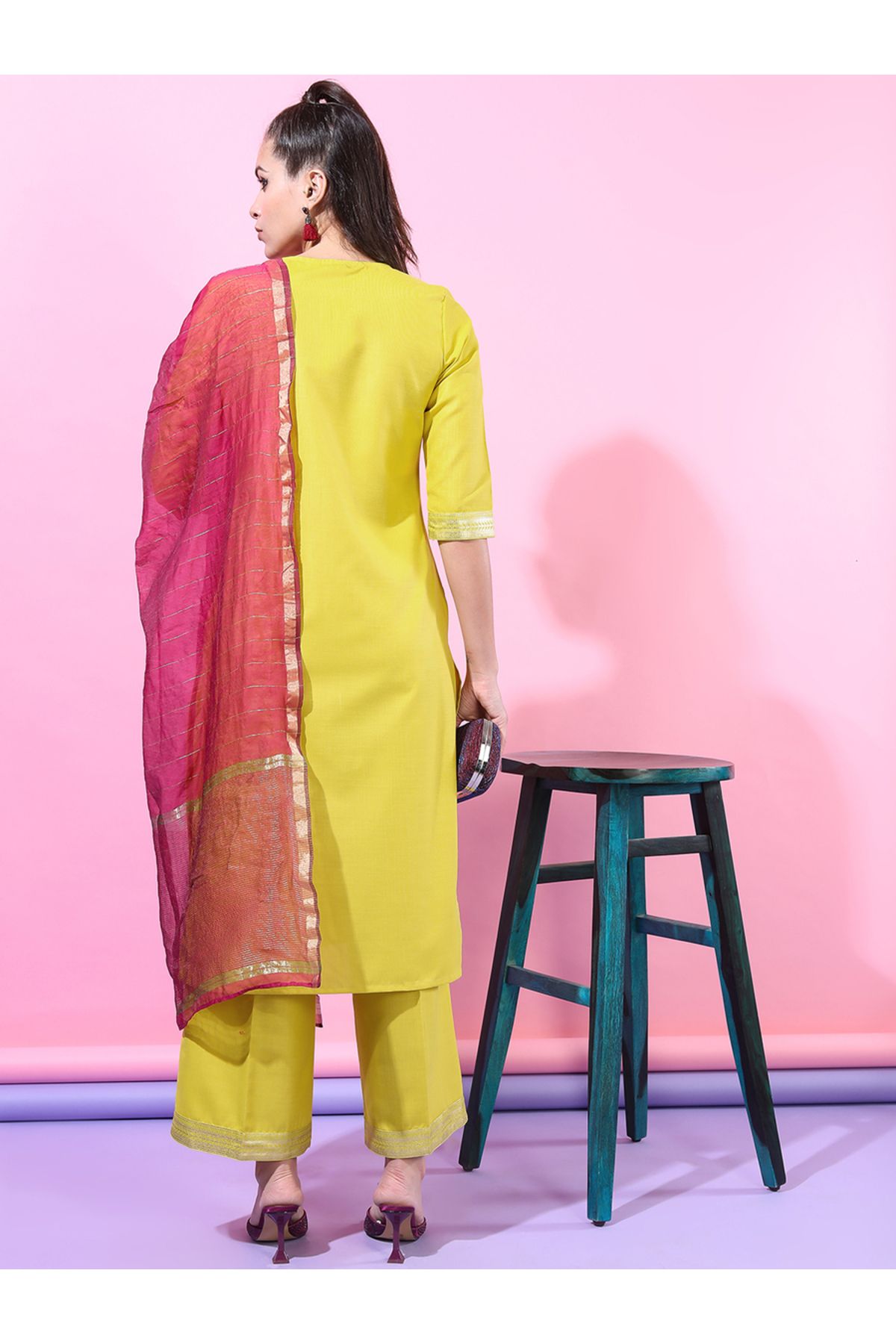 Vishudh By Styli-Women Lime Green Printed Kurta Set 3
