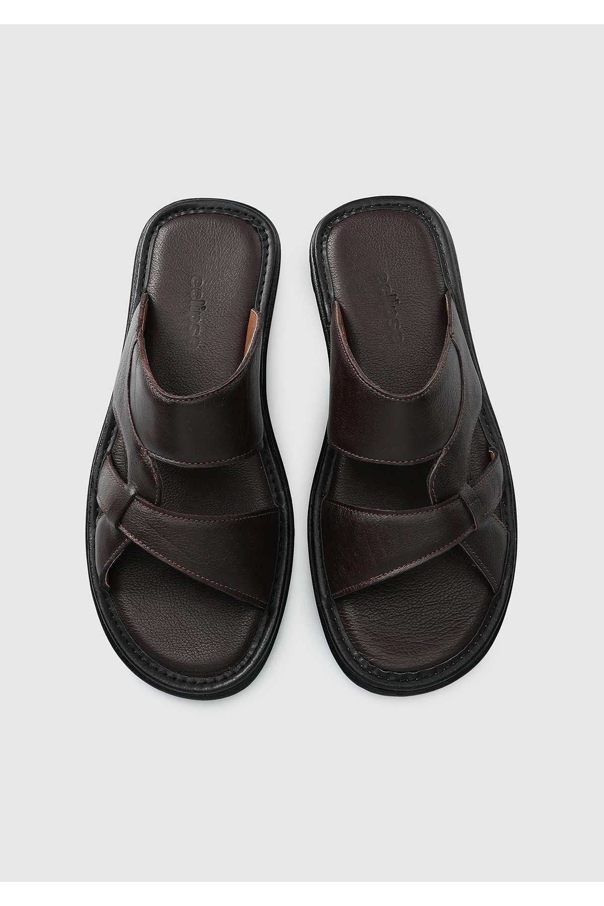 Eclipse-Men's Brown Leather Slippers 4