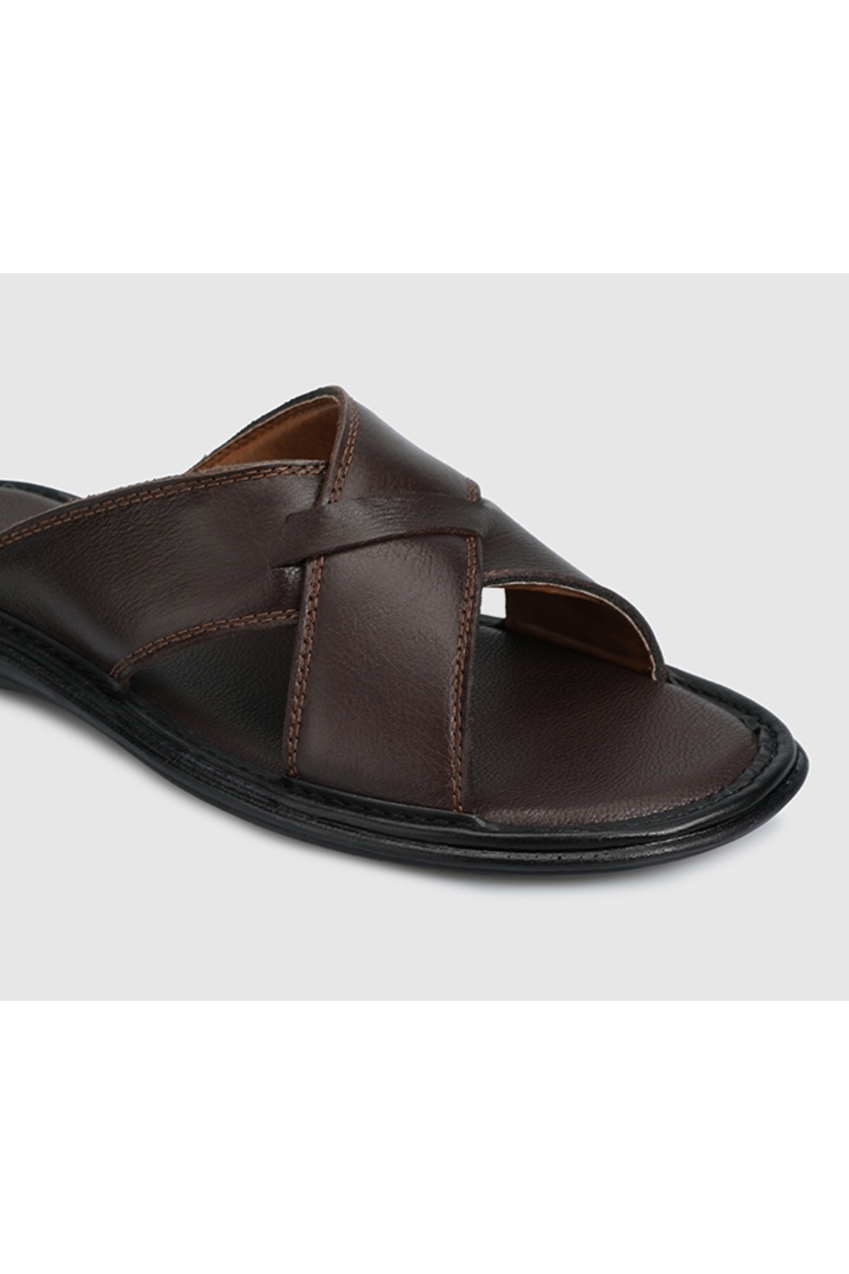 Eclipse-Men's Brown Leather Slippers 5