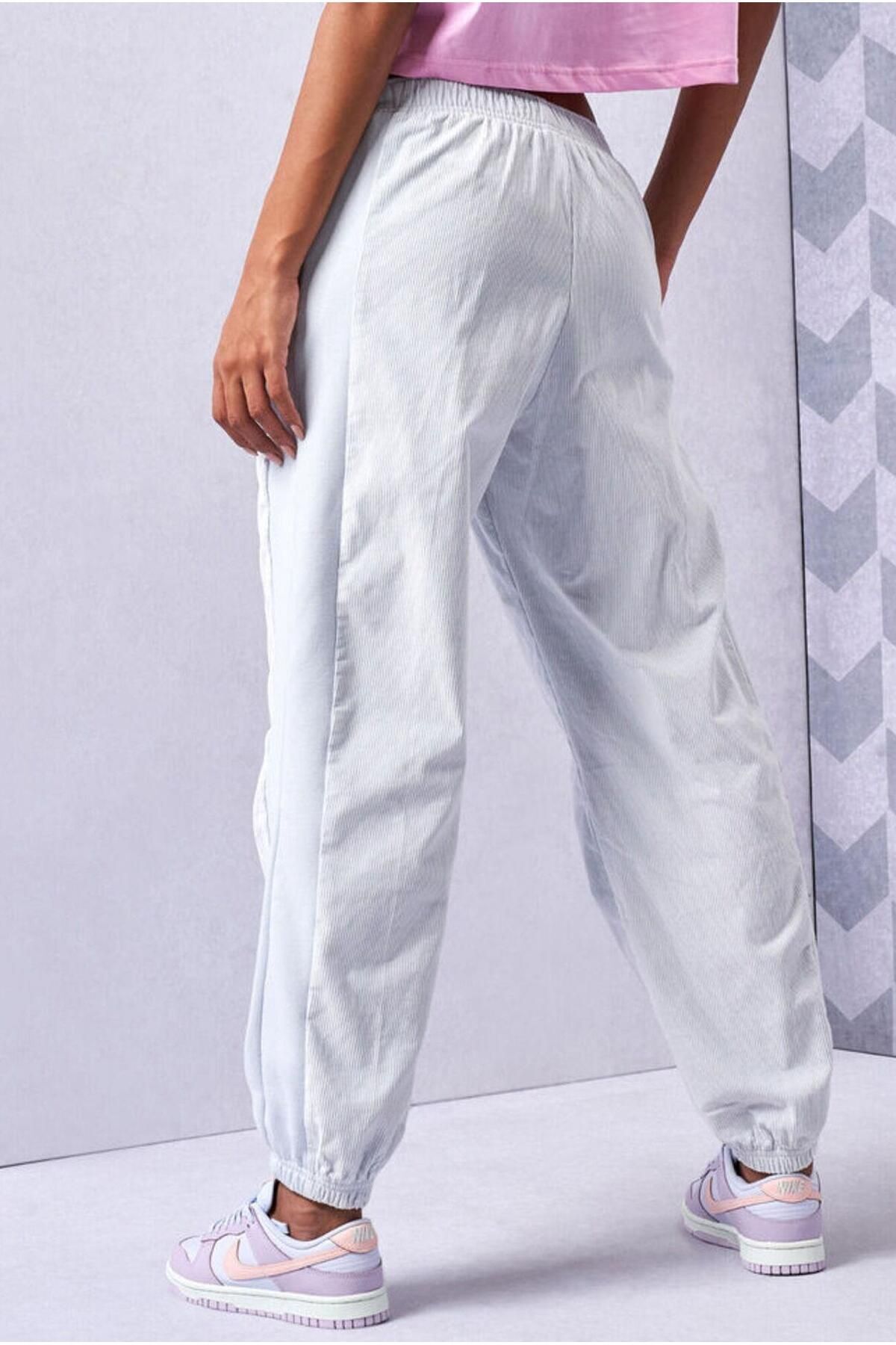 Nike-Air Corduroy Fleece Pants High Waist Ribbed Detail Loose Fit Women's Gray Sweatpants 3