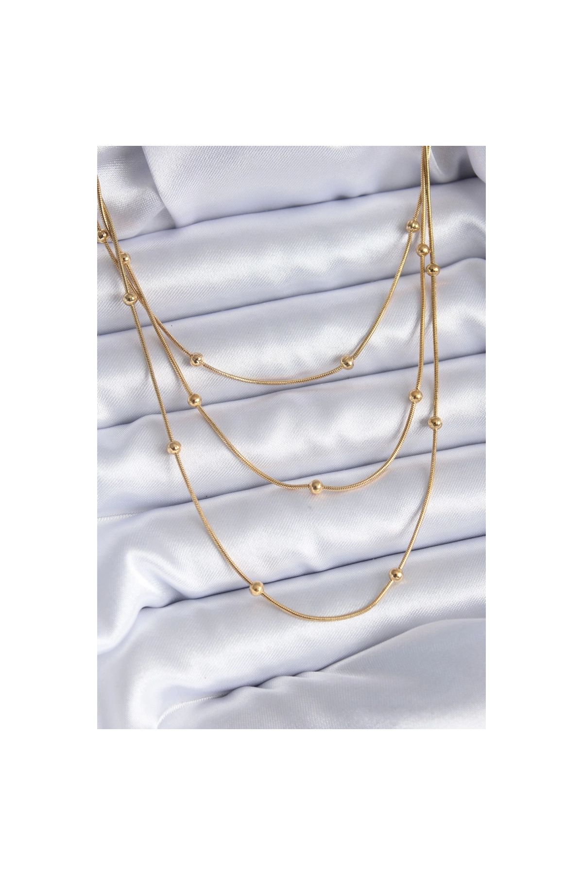Narnuga 316L Çelik Gold Renk 3'lü Minimal Toplu Kadın Kolye - TJ-BKO7700