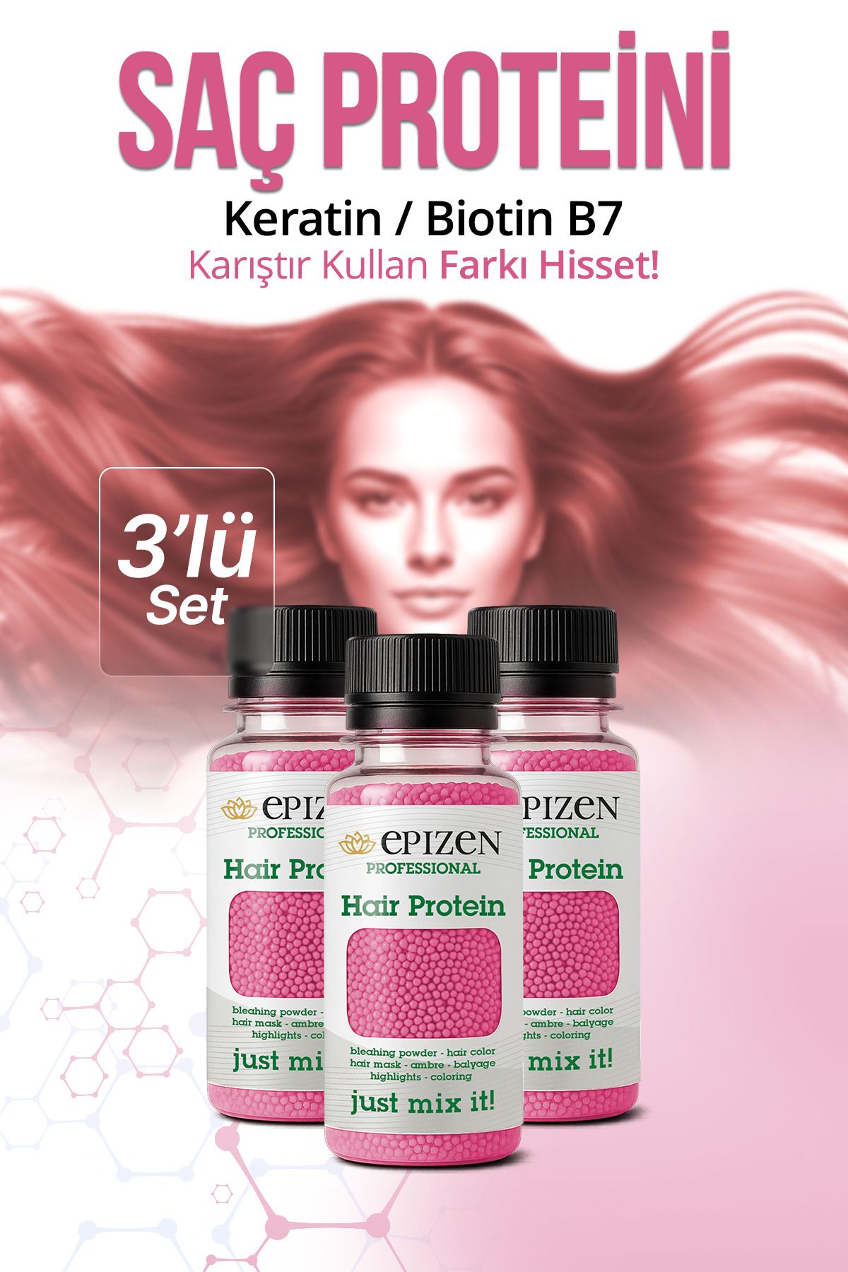 E Vitamin Destekli 3 lü Onarıcı Besleyici Koruyucu Sağlıklı Saçlar İçin / Saç Bakım Proteini /