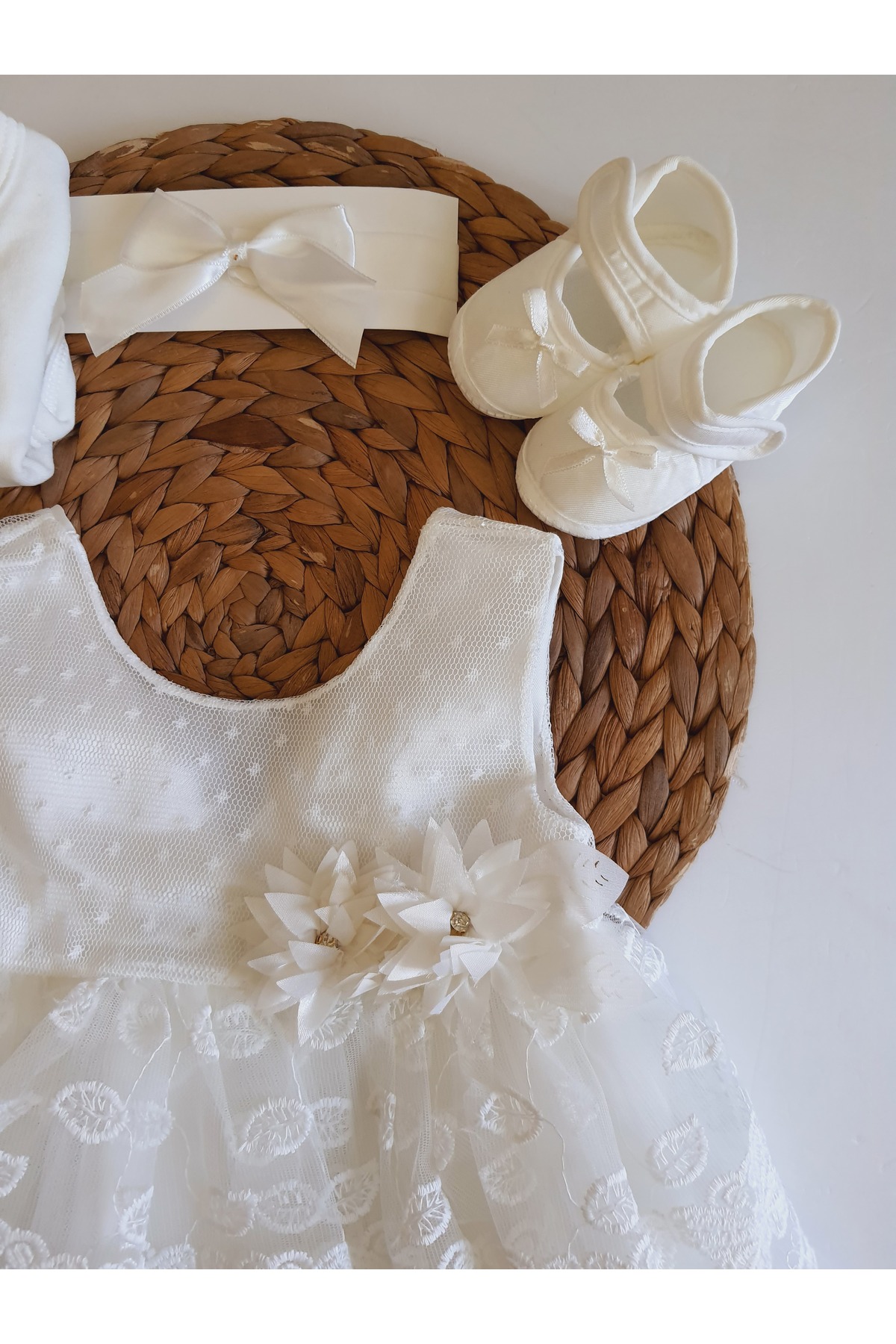 PİLEKİ BABY (5 PARÇA ) Kız Bebek Yenidoğan 0 4 Aylık Gelinlik Prenses Elbise Mevlütlük Set Mevlüt Elbisesi fotoğrafı 4 (önizleme)