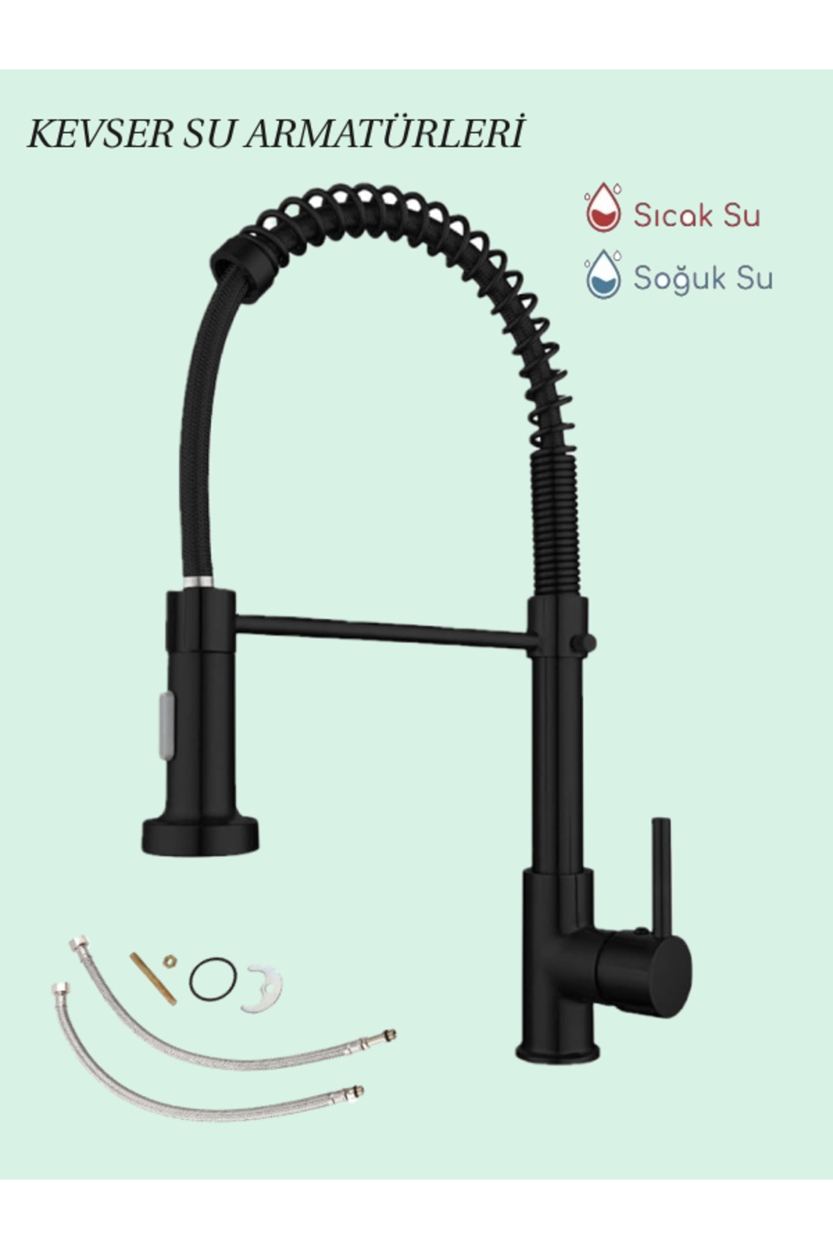 KS ARMATÜR KEVSER SU ARMATÜRLERİ Lüx Spiralli Siyah Mutfak Bataryası