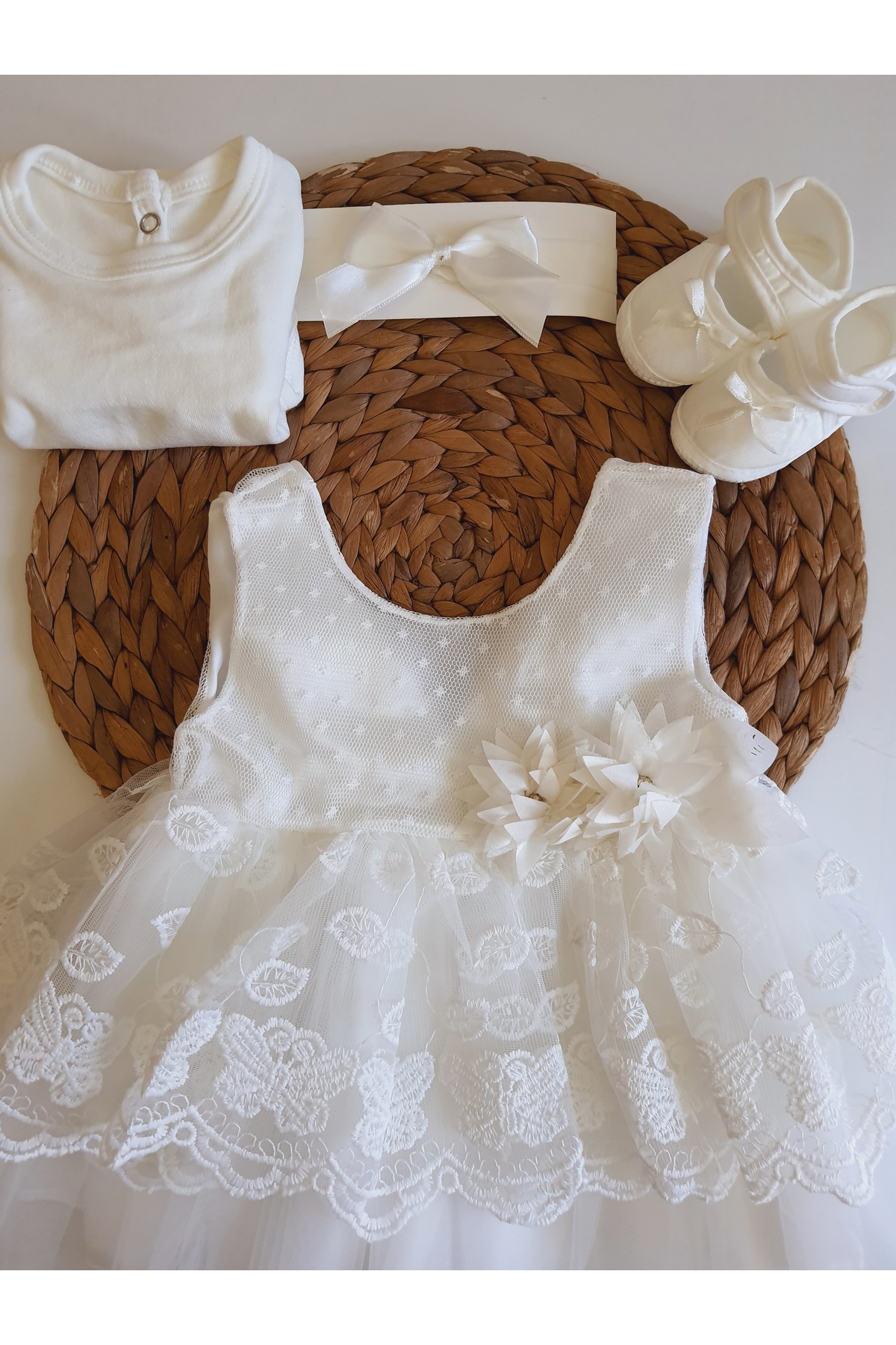 PİLEKİ BABY (5 PARÇA ) Kız Bebek Yenidoğan 0 4 Aylık Gelinlik Prenses Elbise Mevlütlük Set Mevlüt Elbisesi fotoğrafı 6 (önizleme)