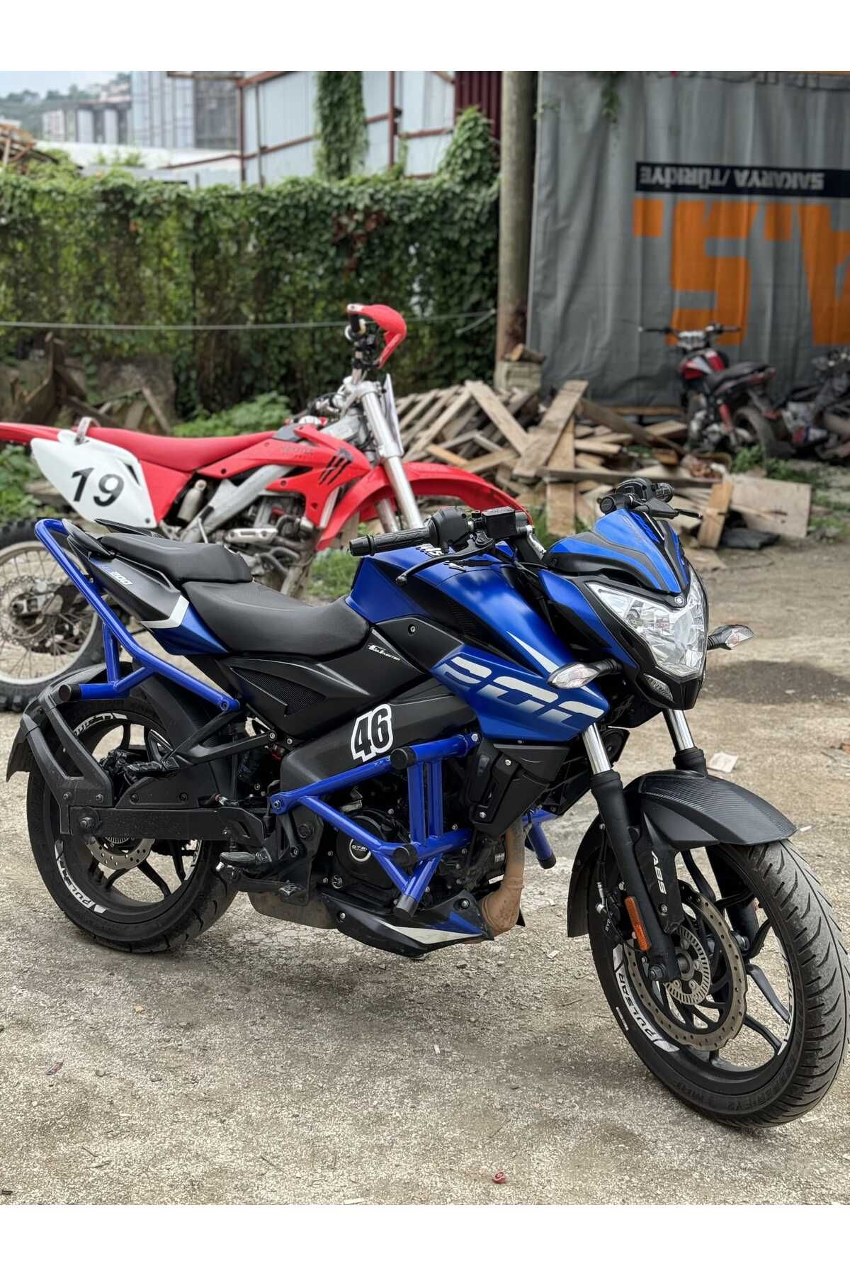 Hamza Motors Bajaj Pulsar NS200 Uyumlu Ön&Arka Koruma Demiri Set(Mavi)