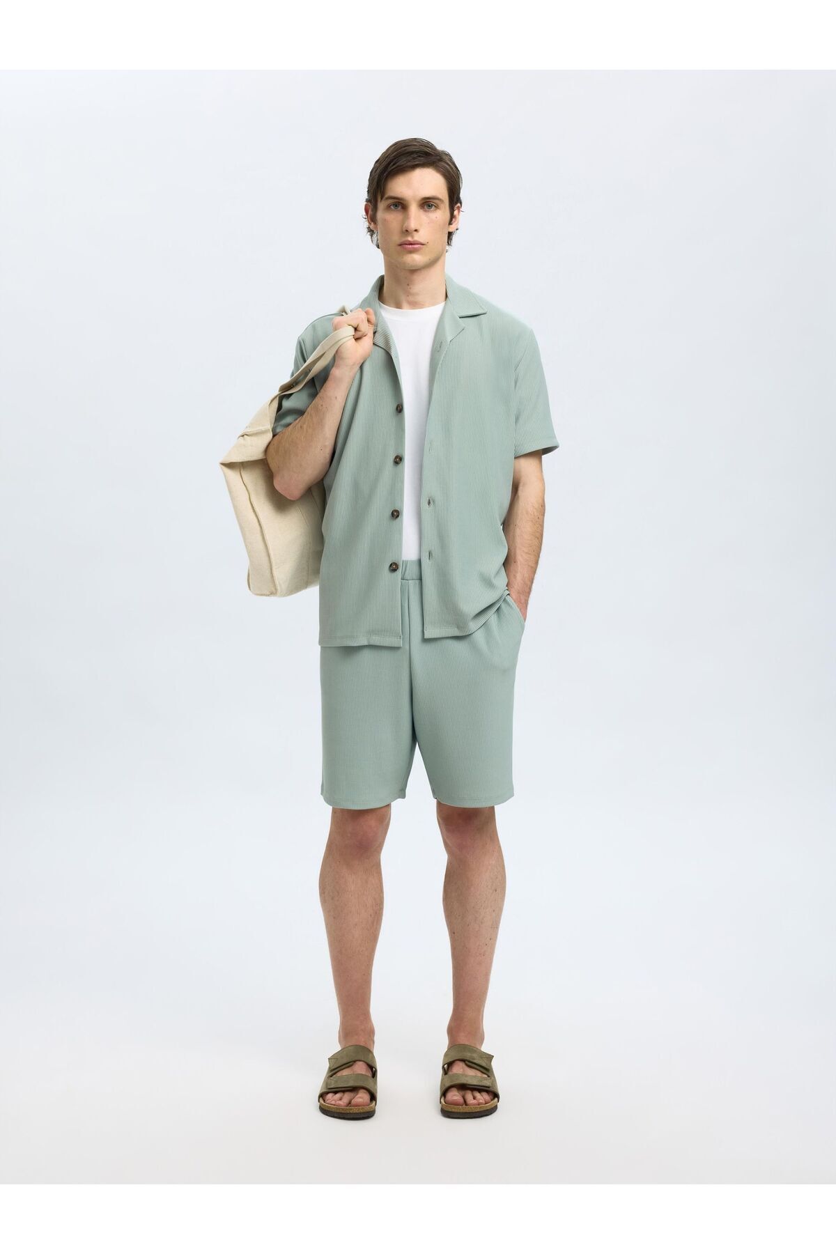 Selected Homme-Kurzarmhemd Geripptes cuban collar 6