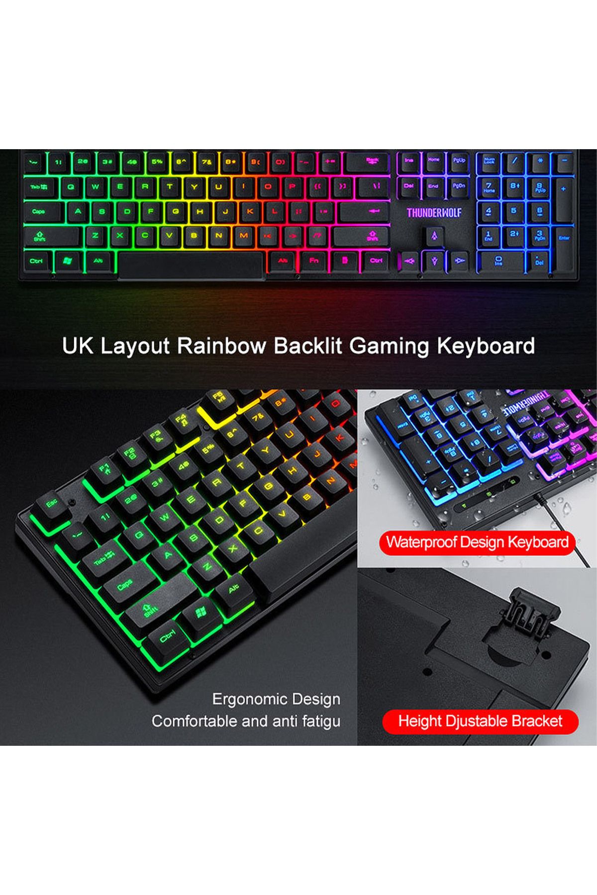 T-WOLF-3-in-1 Gaming Keyboard and Mouse MousePad Combo, 104 Key RGB Backlit Mechanical-Feel Keyboard 3