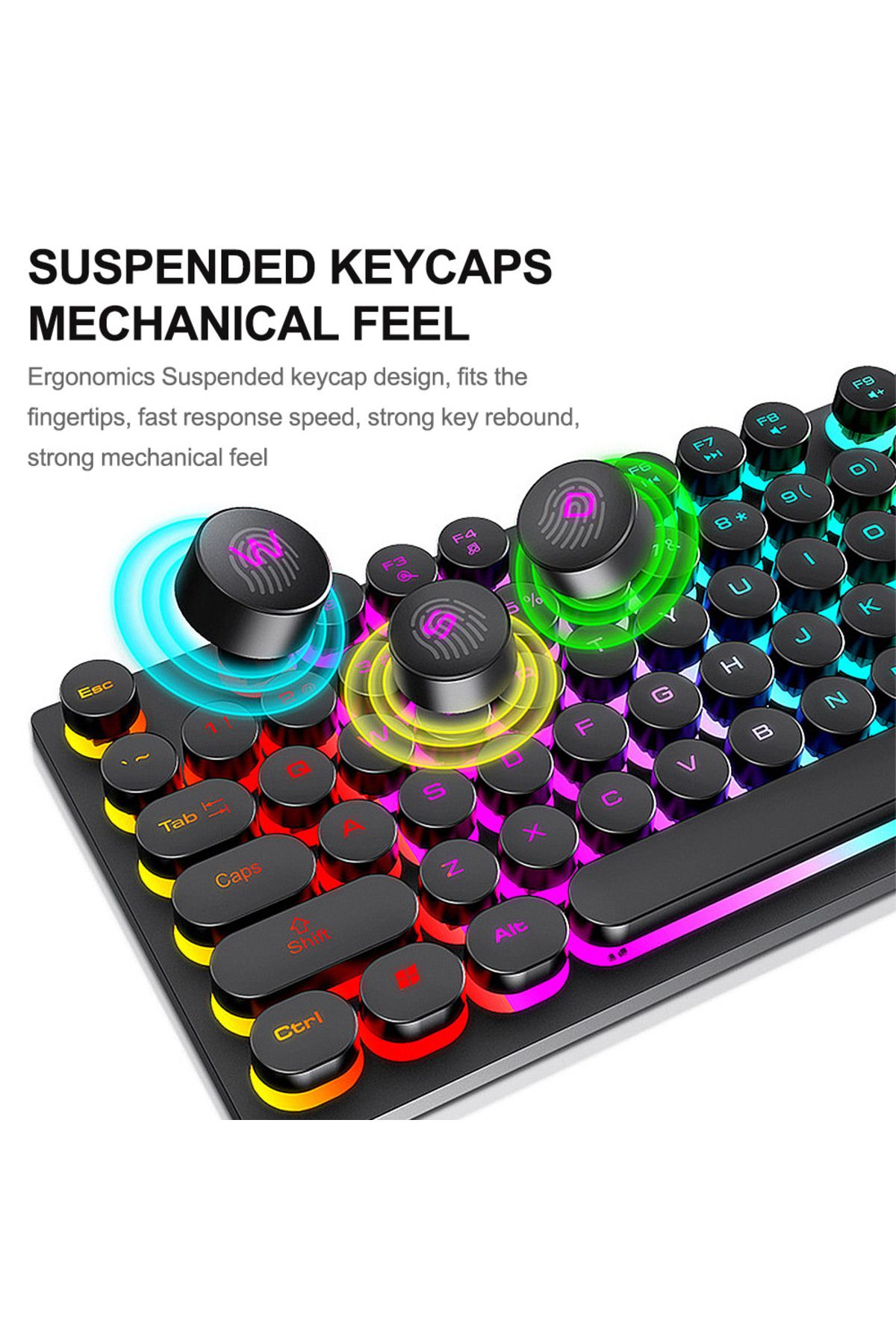 T-WOLF-104-Key RGB Punk Backlit Keyboard & Mouse Combo, Mechanical Feel Gaming Keyboards with Retro Keycaps 6