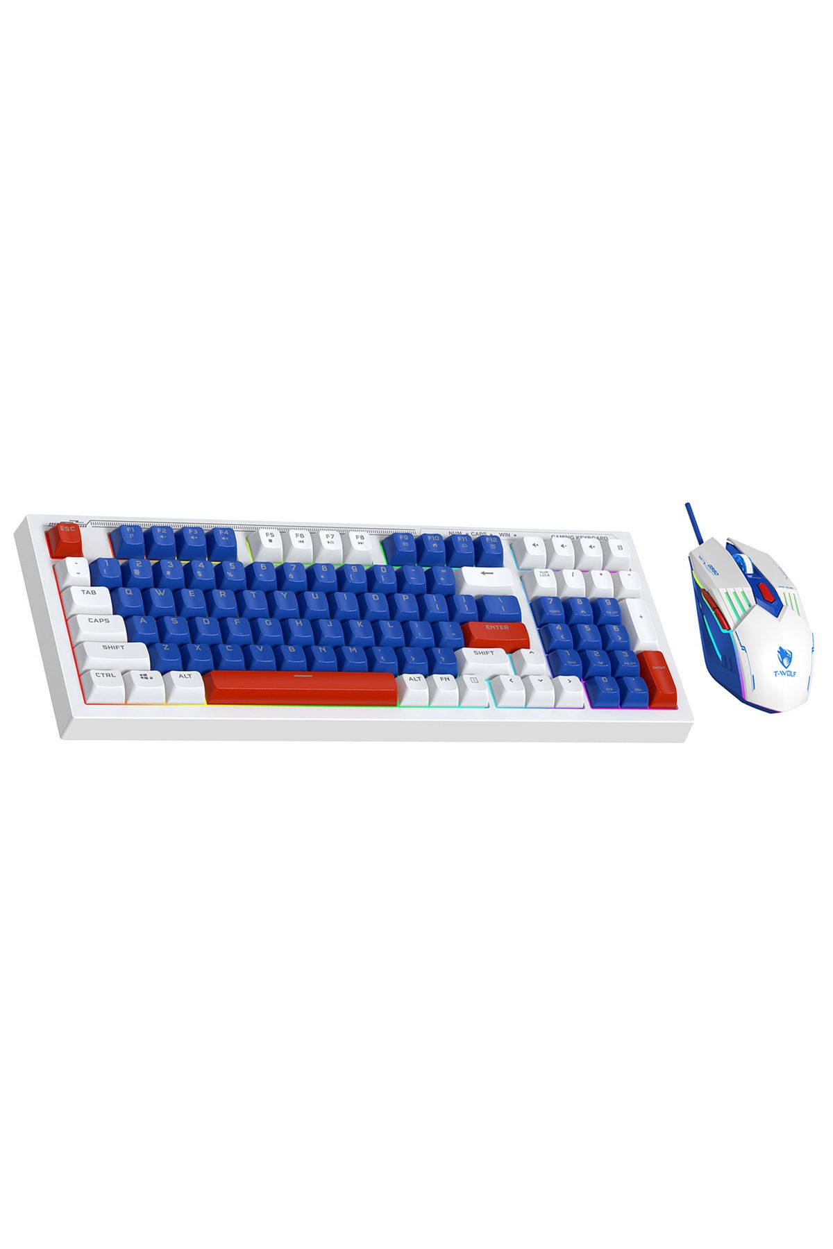 T-WOLF-Gaming Keyboard and Mouse Combo, 98-Key Compact RGB Mechanical Feel Keyboard with Type-C Wired 2