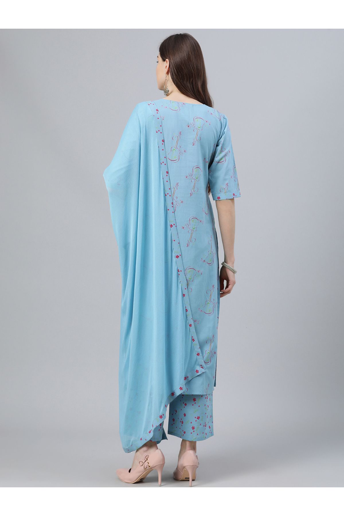 Libas By Styli-طقم كورتا مطبوع مع بالازو ودوباتا شيفون سادة 4