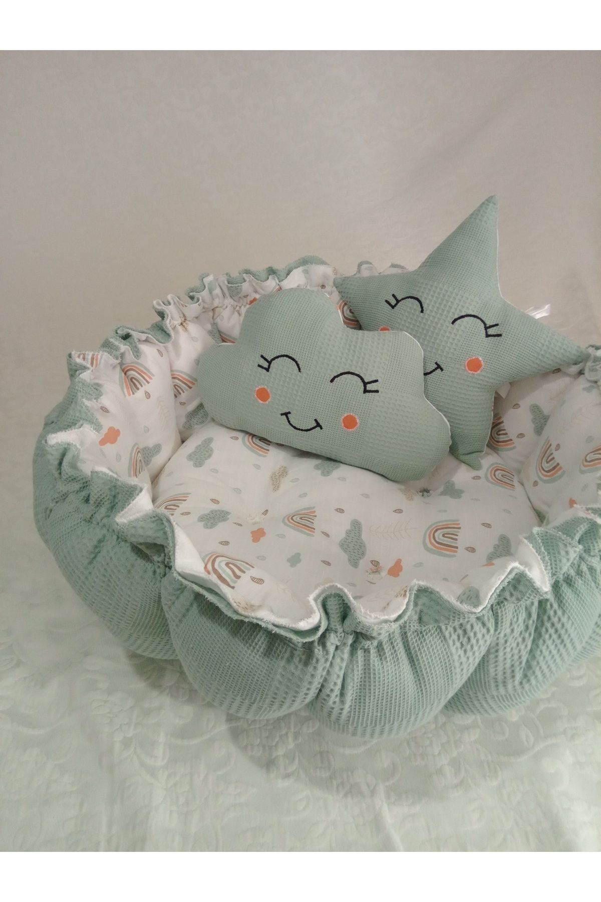 Wenaris 17 parçalık yuvarlak babynest seti ( muslin ve waffle pike kumaşları) fotoğrafı 6 (önizleme)