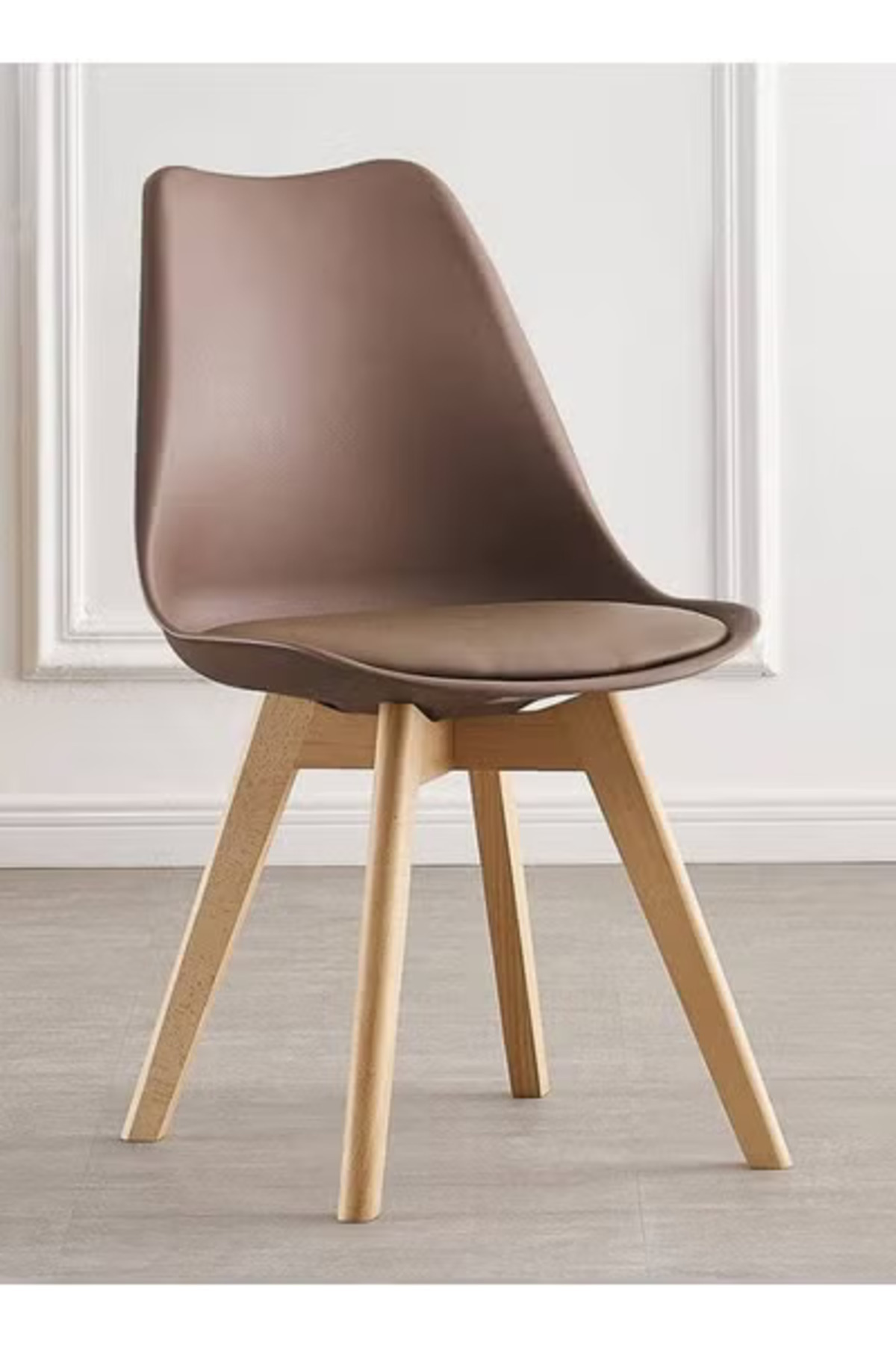 Taimi-Pack Of 4 Mid Century Modern Side Chair , PU Leather Soft Padded Seats and Solid Wood Legs Brown 3
