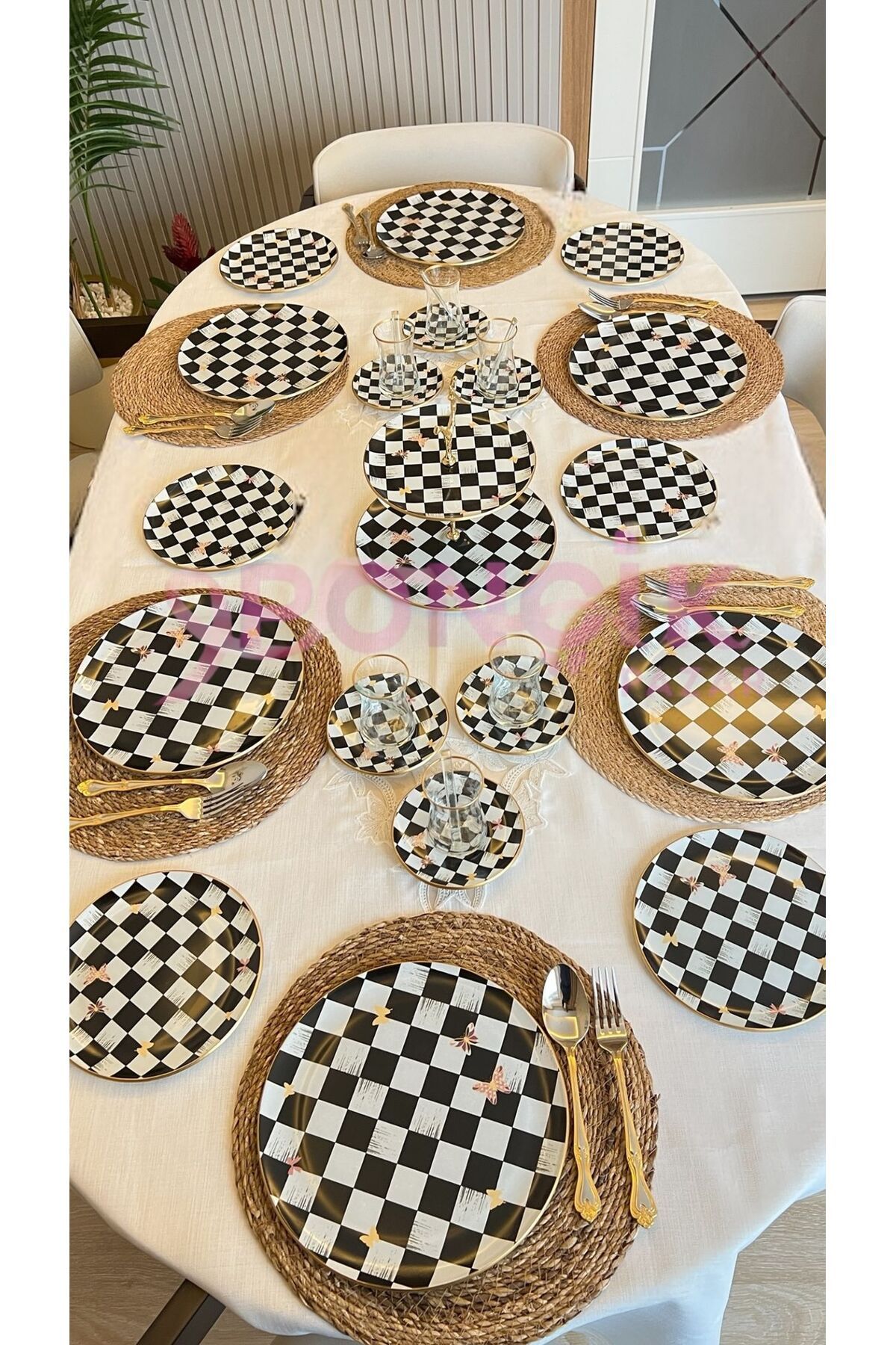 PONCİKPAZAR-6 Piece Checkers Cake Set 2