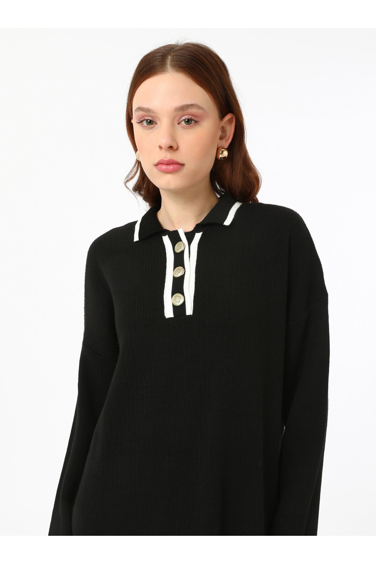 Refka-Gold Button Detailed Sweater Trousers Sweater Set - Black - Refka 2