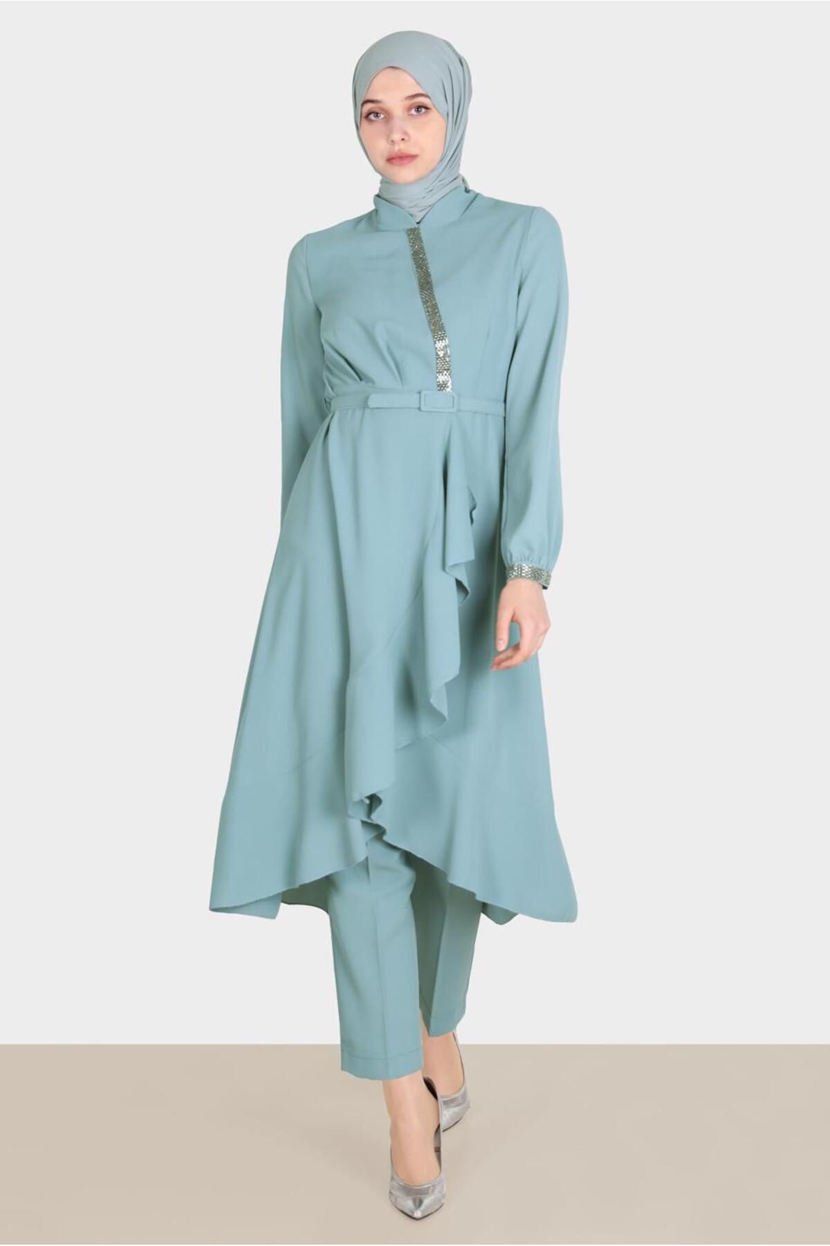 کت و شلوار سنگی با جزئیات 30260 Alvina