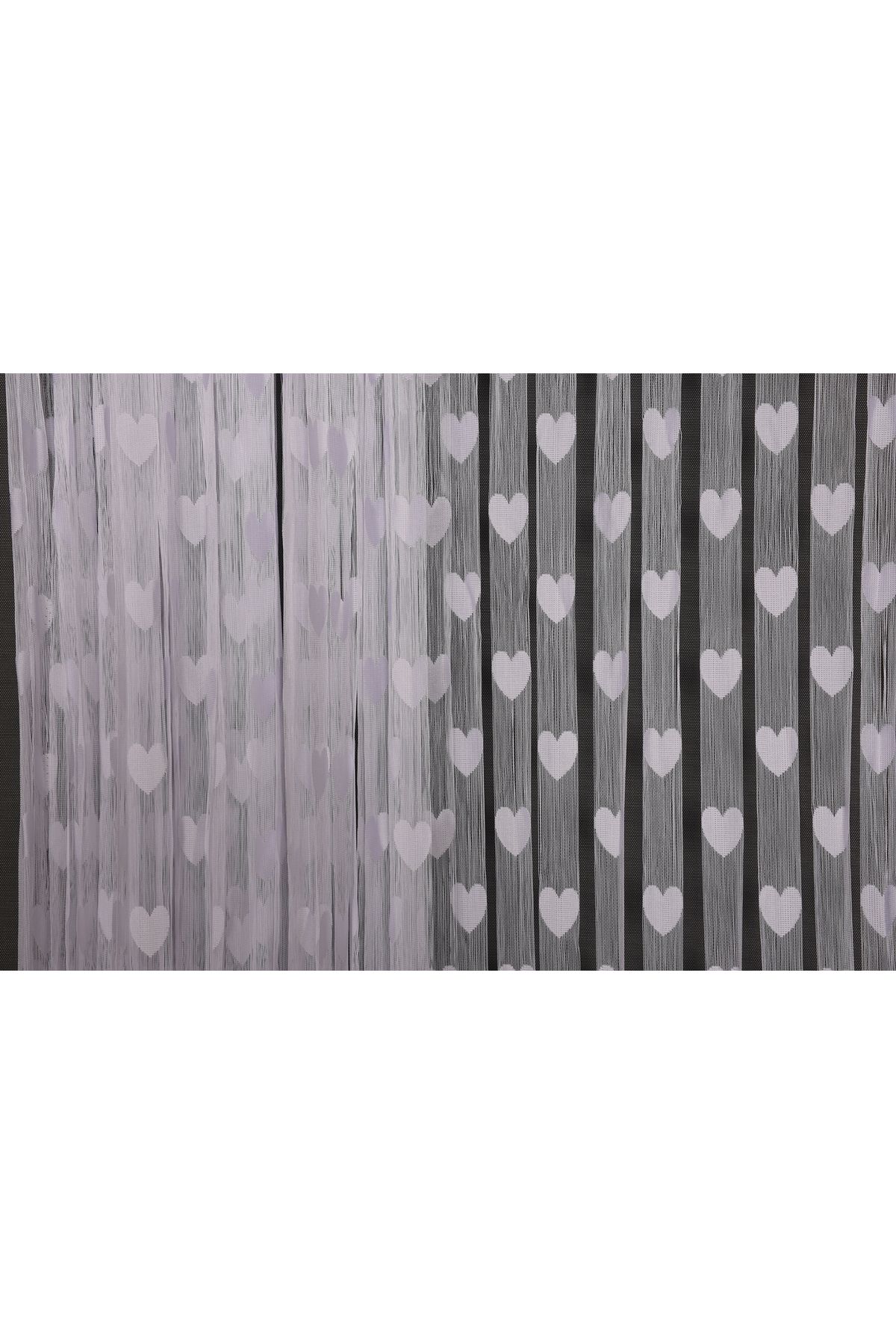 AKÇA TEKSTİL-Heart Model White Color String Curtain Ready String Curtain 300*270 5