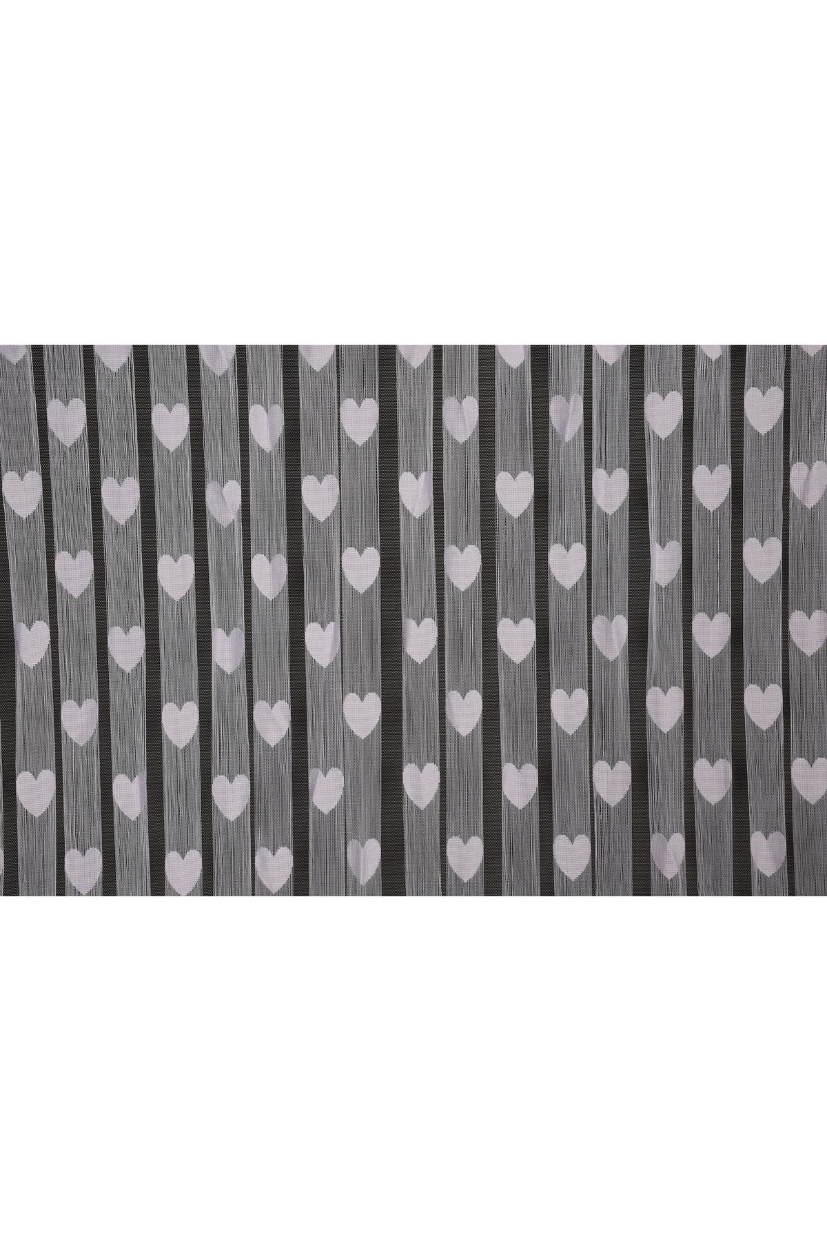 AKÇA TEKSTİL-Heart Model White Color String Curtain Ready String Curtain 300*270 2