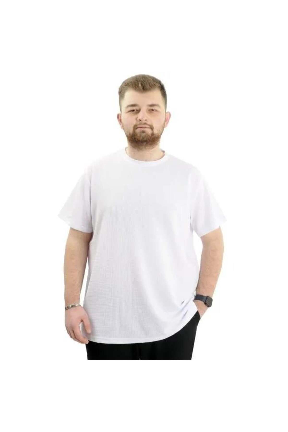 Globay Erkek Battal Pamuklu Regular Fit Tişört 20033-BEYAZ